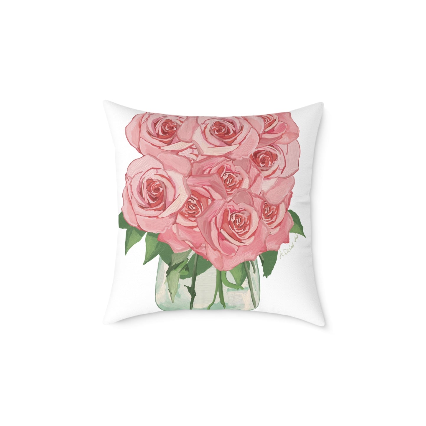 Romantic Pink Rose Square Pillow - Floral Decor for Home & Special Occasions - Blue Cava