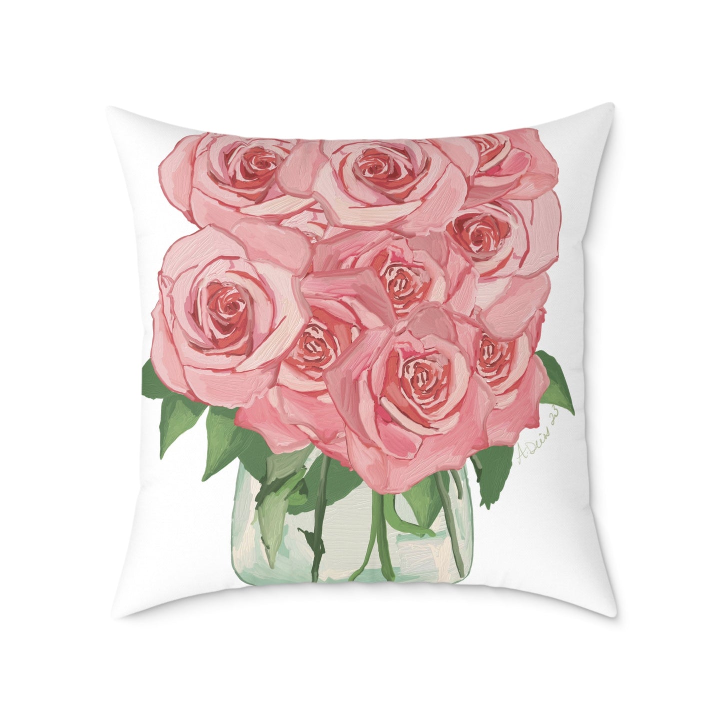 Romantic Pink Rose Square Pillow - Floral Decor for Home & Special Occasions - Blue Cava