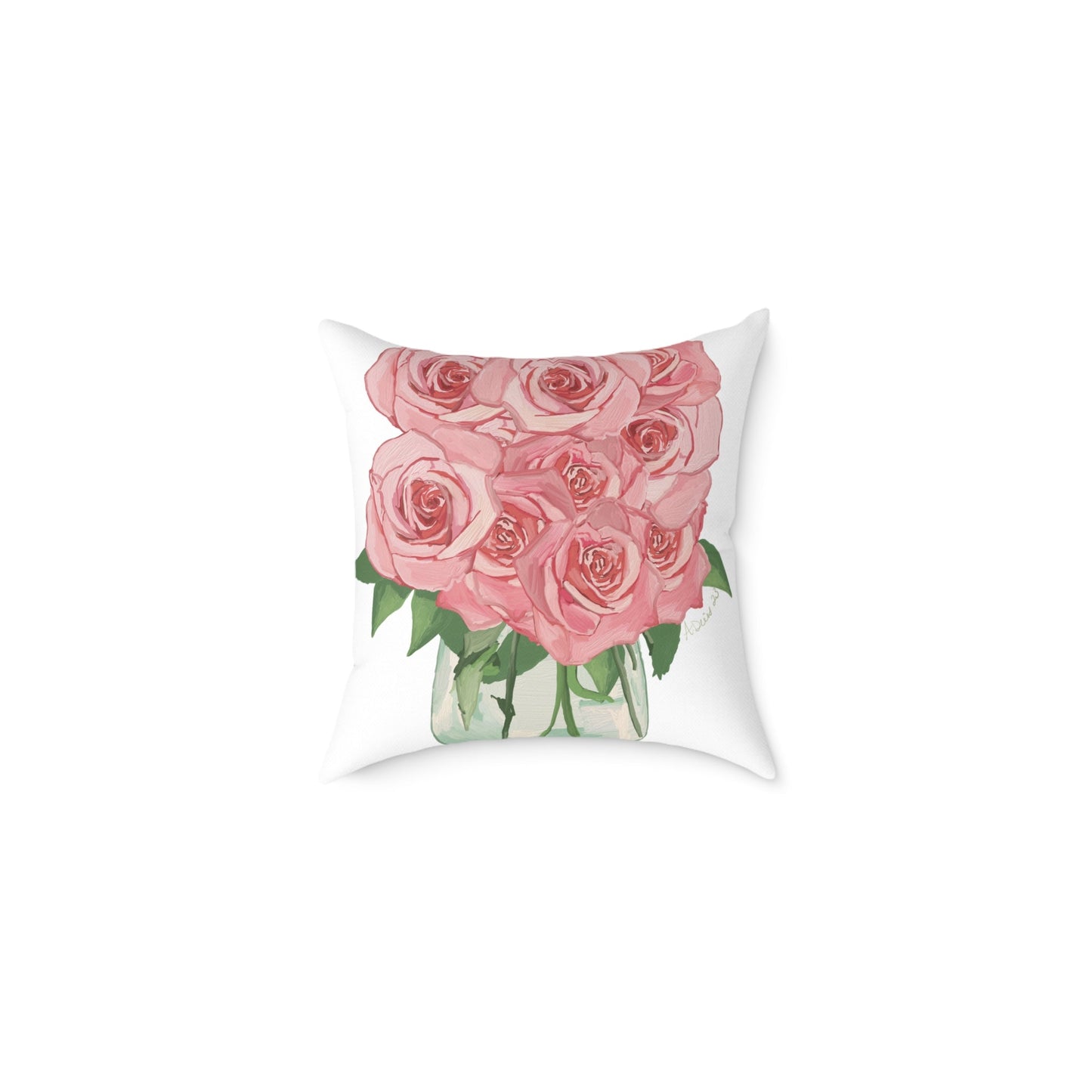 Romantic Pink Rose Square Pillow - Floral Decor for Home & Special Occasions - Blue Cava