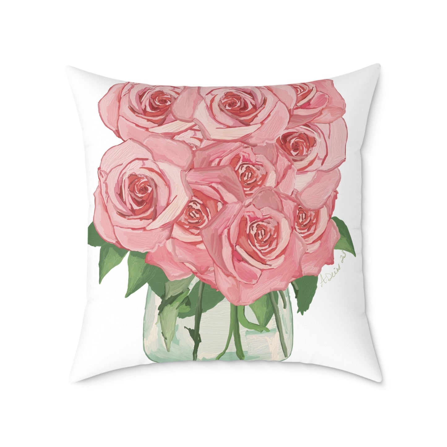 Romantic Pink Rose Square Pillow - Floral Decor for Home & Special Occasions - Blue Cava