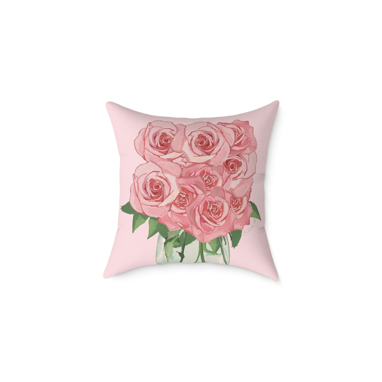 Romantic Pink Roses Square Pillow - Floral Decor for Home & Special Occasions - Blue Cava