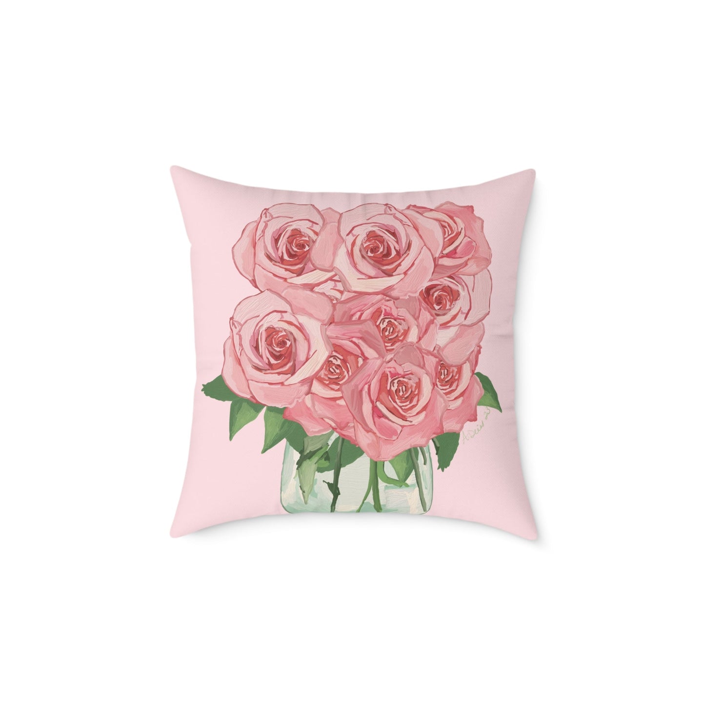 Romantic Pink Roses Square Pillow - Floral Decor for Home & Special Occasions - Blue Cava