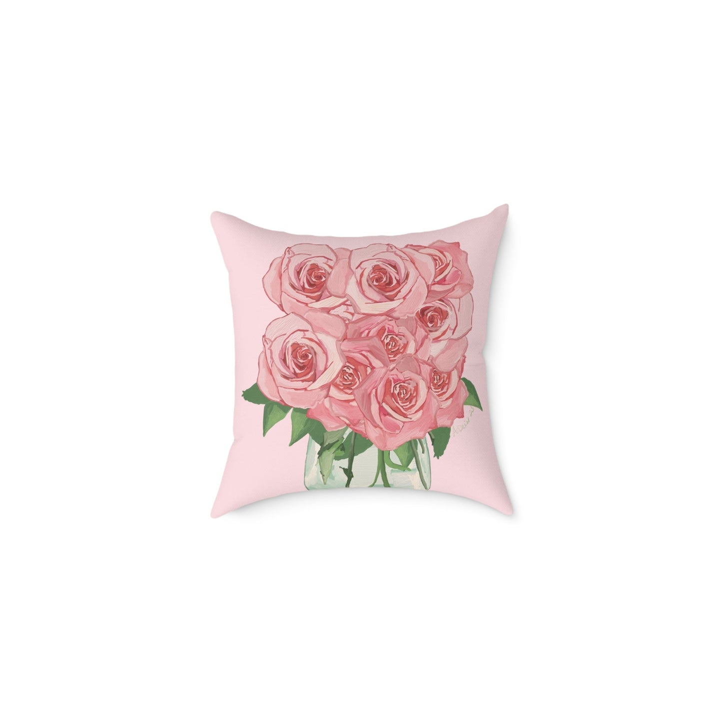 Romantic Pink Roses Square Pillow - Floral Decor for Home & Special Occasions - Blue Cava
