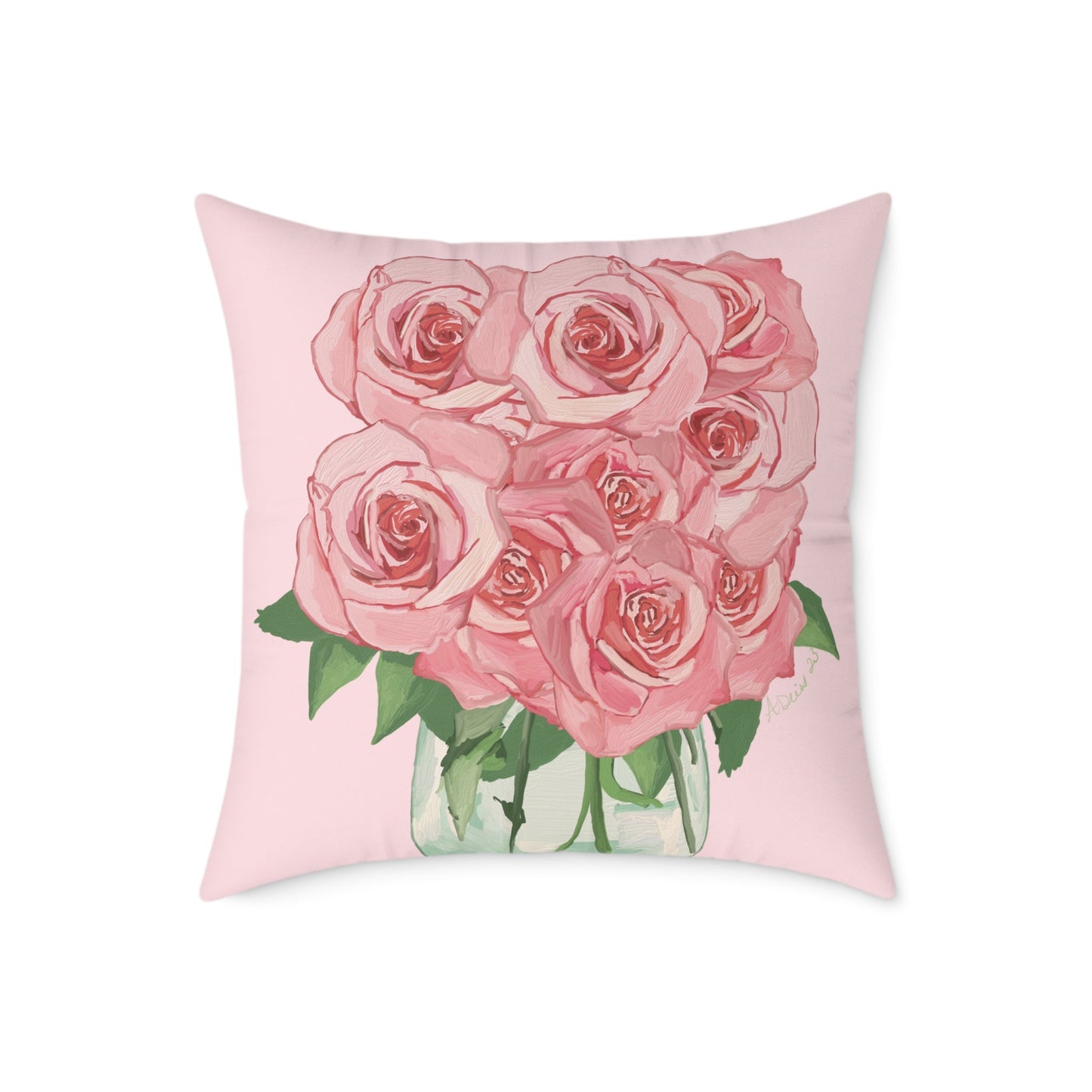 Romantic Pink Roses Square Pillow - Floral Decor for Home & Special Occasions - Blue Cava