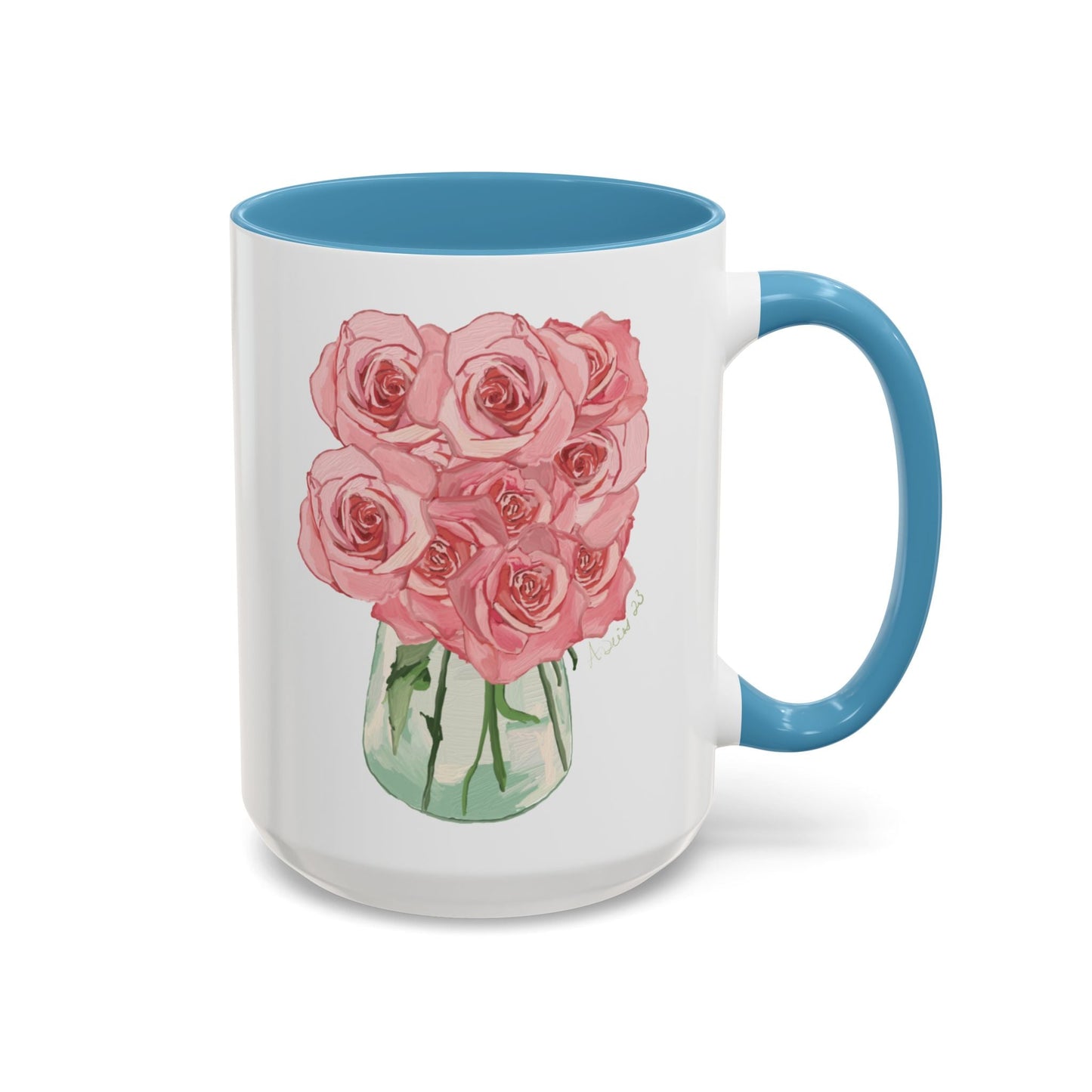 Rose Bouquet Two Tone Coffee Mug (11oz & 15oz) - Blue Cava