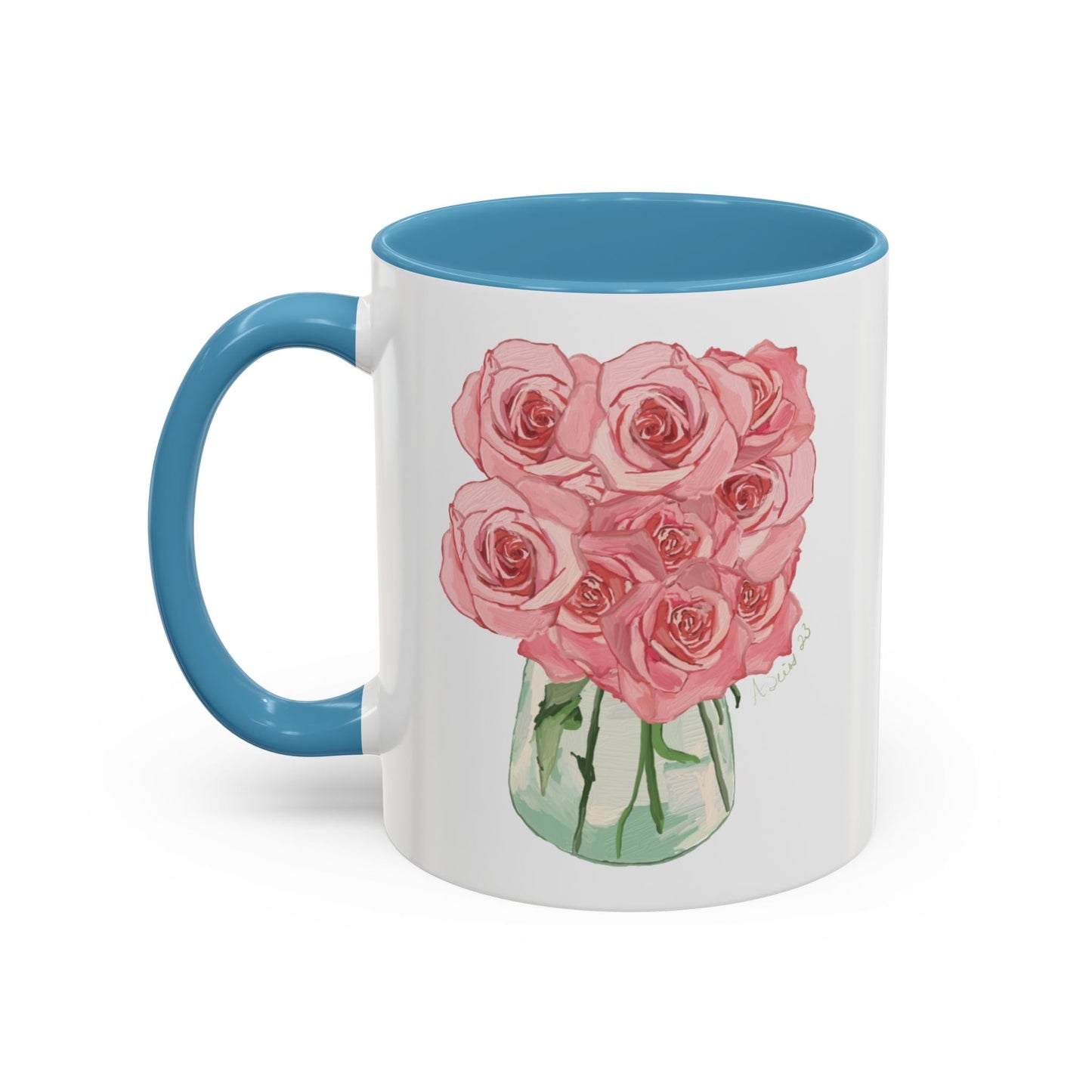 Rose Bouquet Two Tone Coffee Mug (11oz & 15oz) - Blue Cava