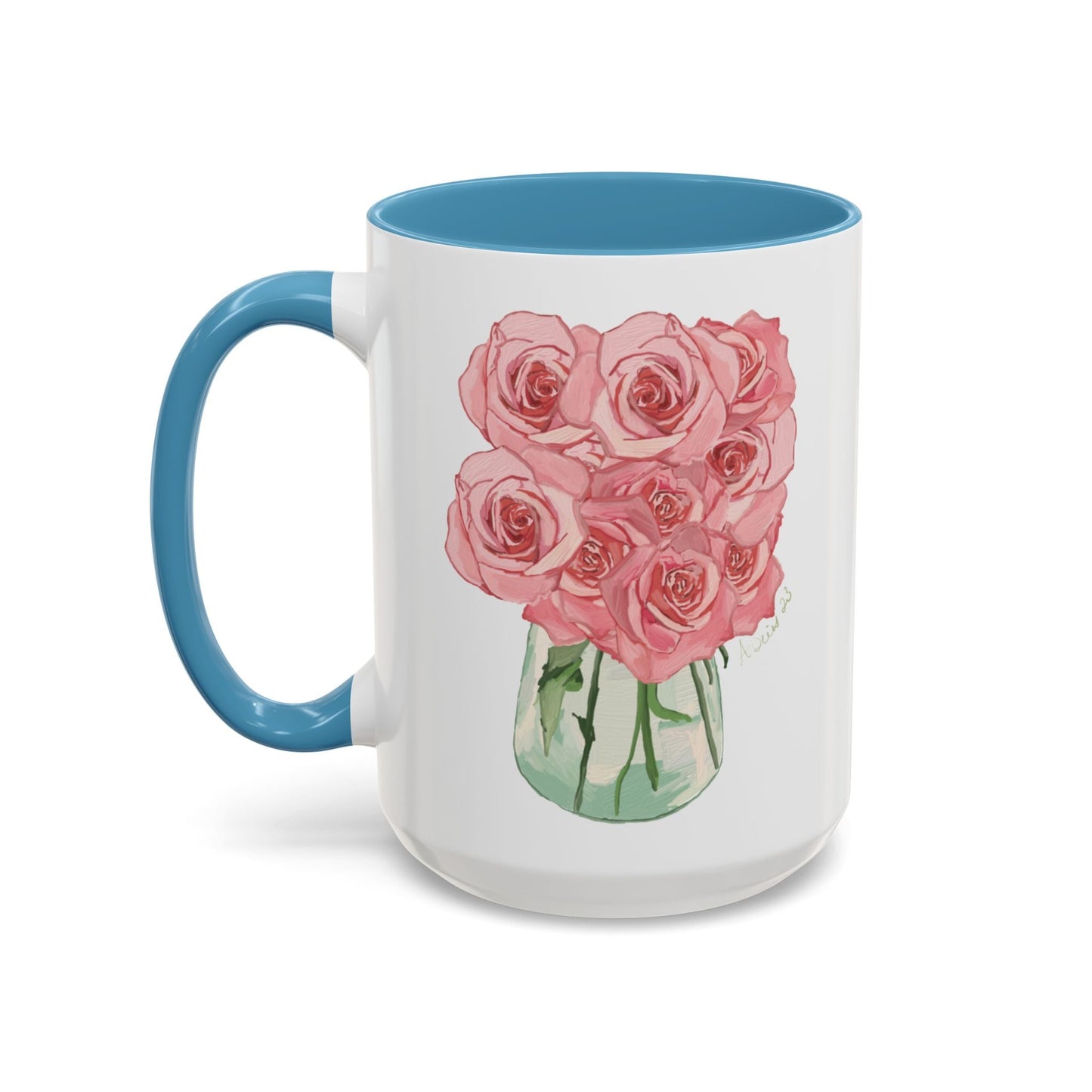 Rose Bouquet Two Tone Coffee Mug (11oz & 15oz) - Blue Cava