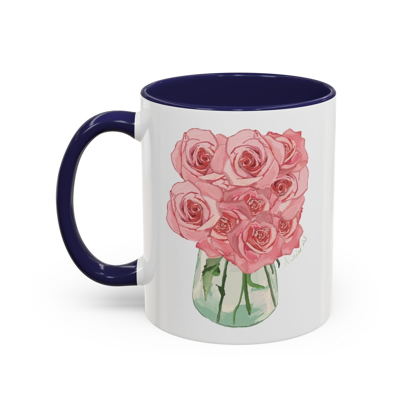 Rose Bouquet Two Tone Coffee Mug (11oz & 15oz) - Blue Cava