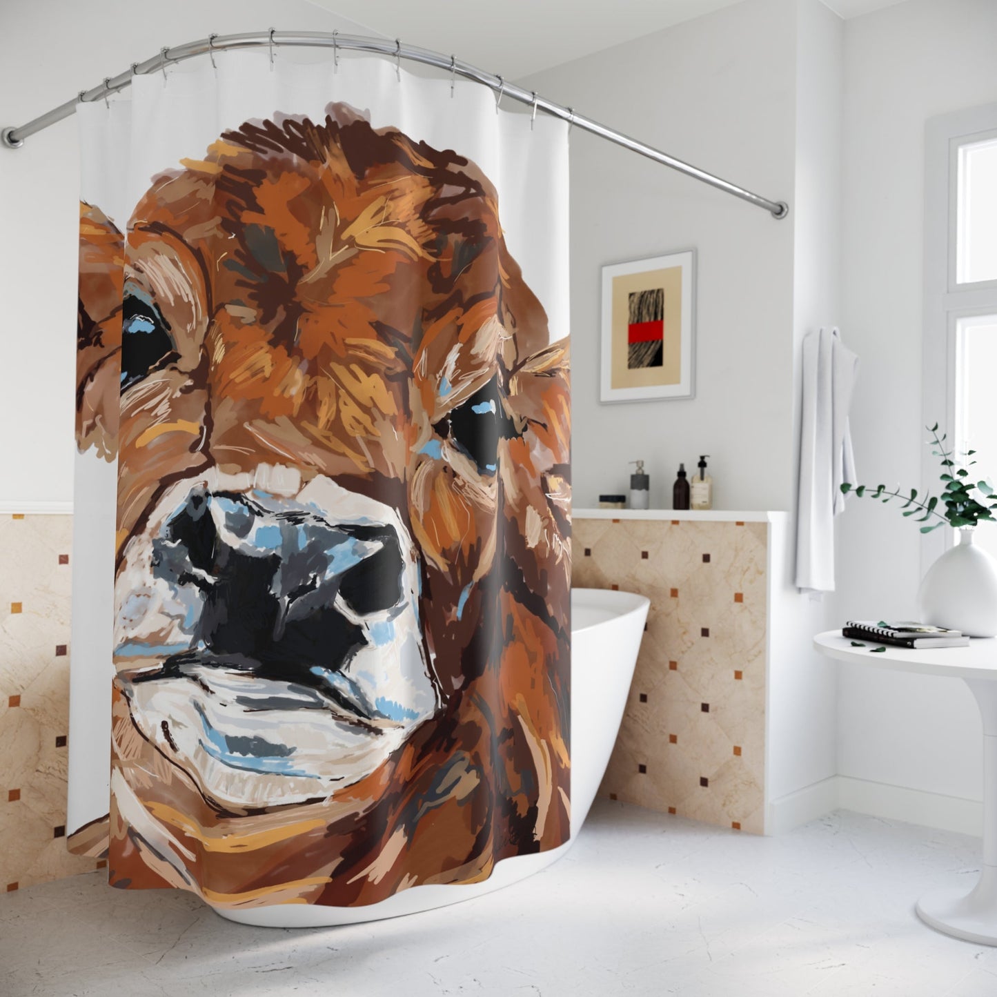Rustic Cow Shower Curtain - Farmhouse Vibe for Animal Lovers - Blue Cava