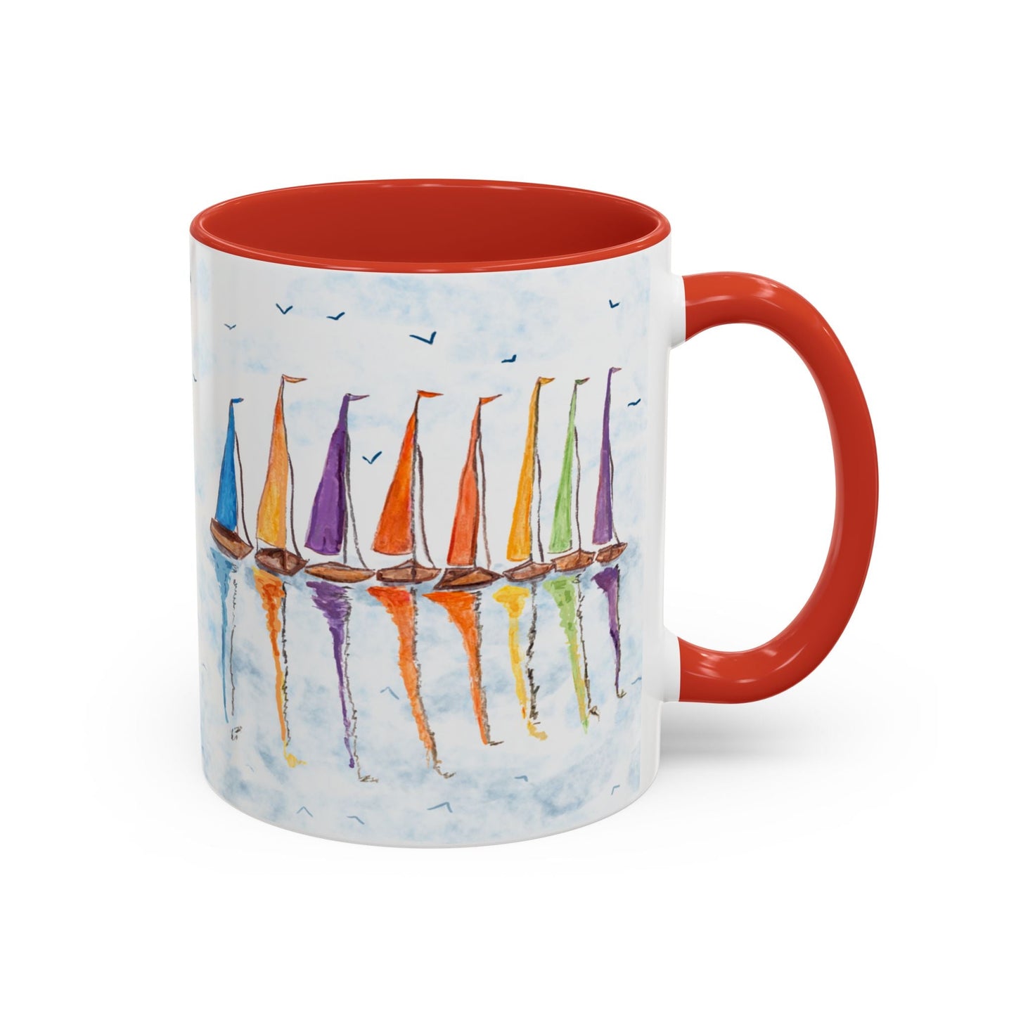 Sailboat Reflections Accent Coffee Mug (11oz + 15oz) - Blue Cava