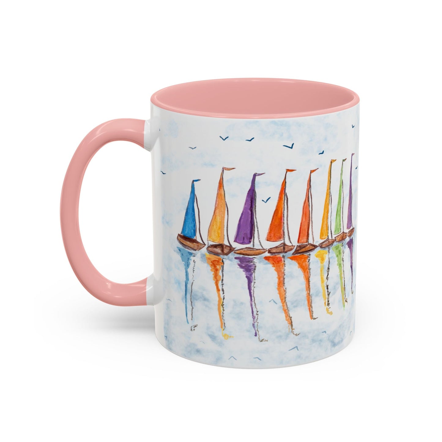 Sailboat Reflections Accent Coffee Mug (11oz + 15oz) - Blue Cava