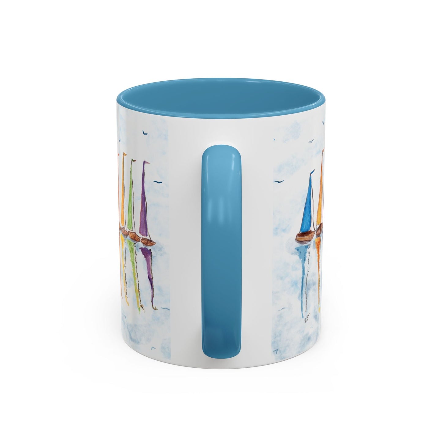 Sailboat Reflections Accent Coffee Mug (11oz + 15oz) - Blue Cava
