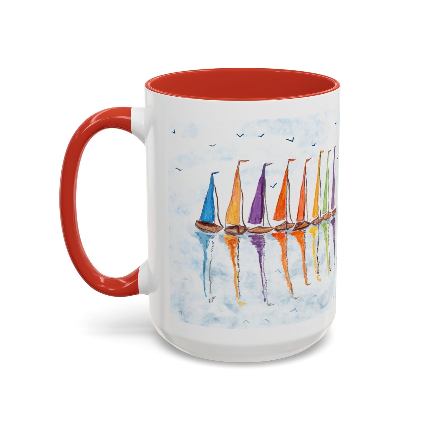 Sailboat Reflections Accent Coffee Mug (11oz + 15oz) - Blue Cava