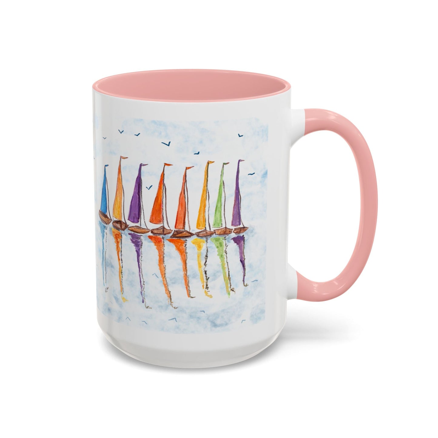 Sailboat Reflections Accent Coffee Mug (11oz + 15oz) - Blue Cava