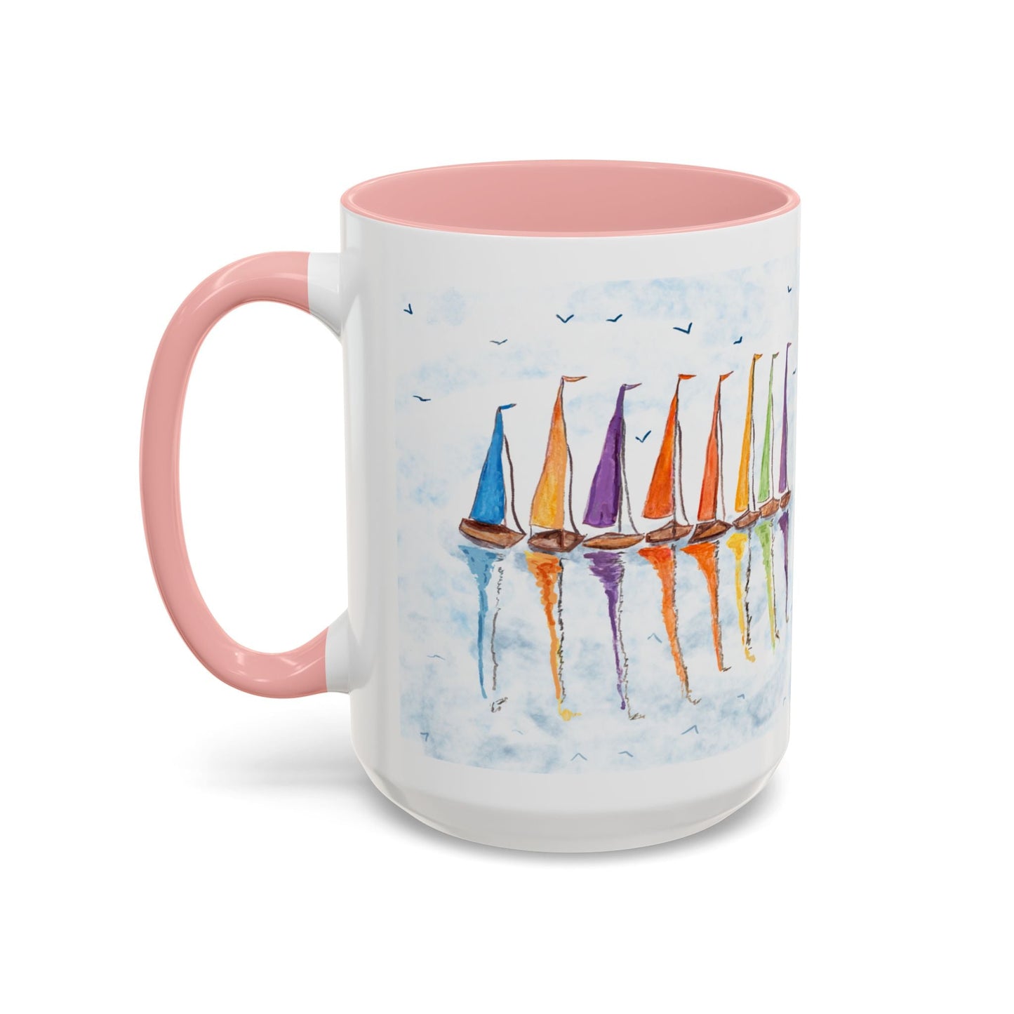 Sailboat Reflections Accent Coffee Mug (11oz + 15oz) - Blue Cava
