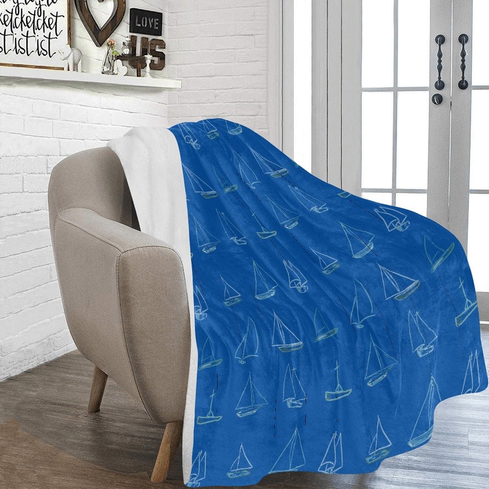 Sailboat Ultra - Soft Micro Fleece Blanket 60" X 80" - Blue Cava