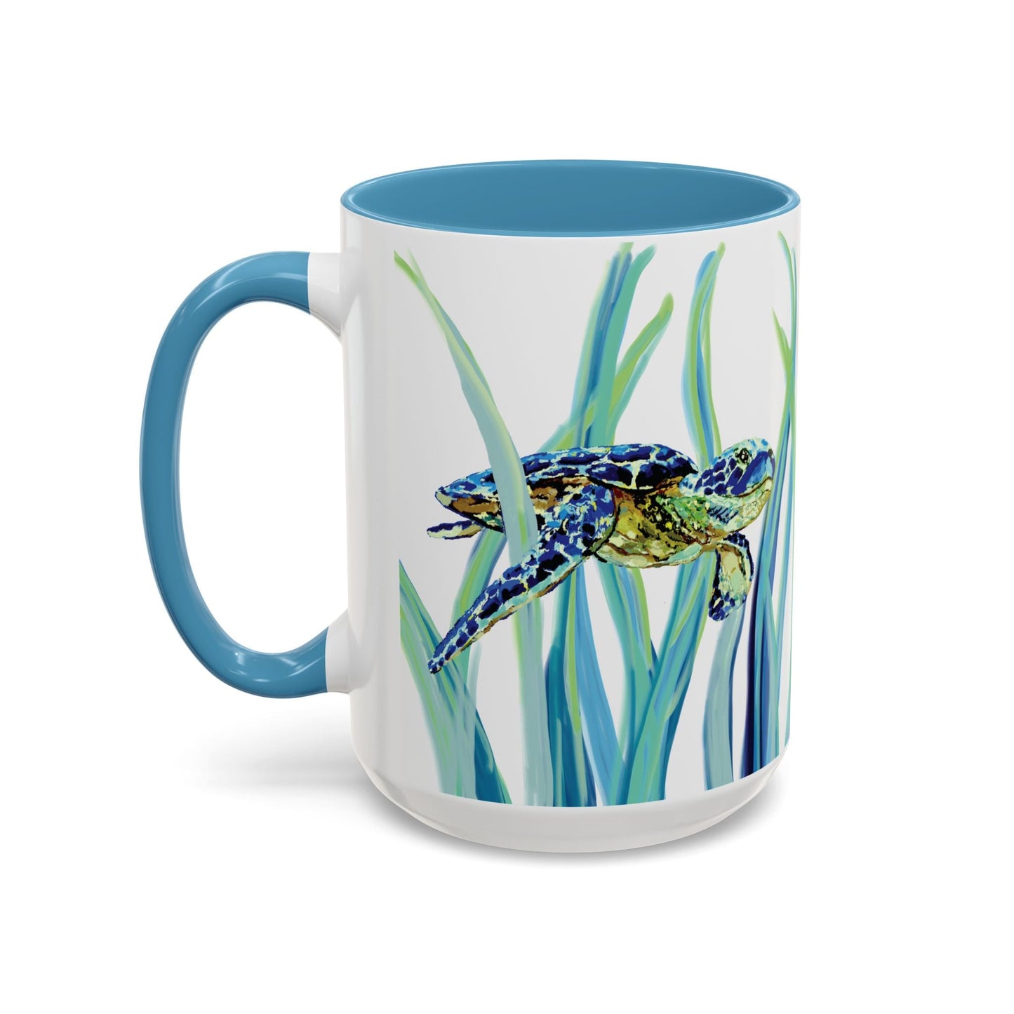 Sea Turtle Ocean Inspired Two - Tone Ceramic Mugs, 11oz & 15oz - Blue Cava