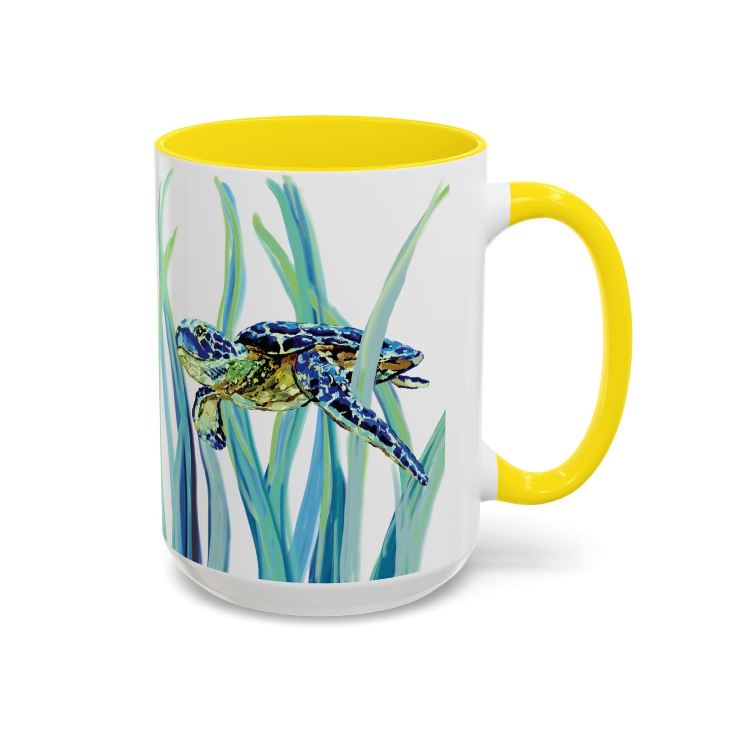 Sea Turtle Ocean Inspired Two - Tone Ceramic Mugs, 11oz & 15oz - Blue Cava