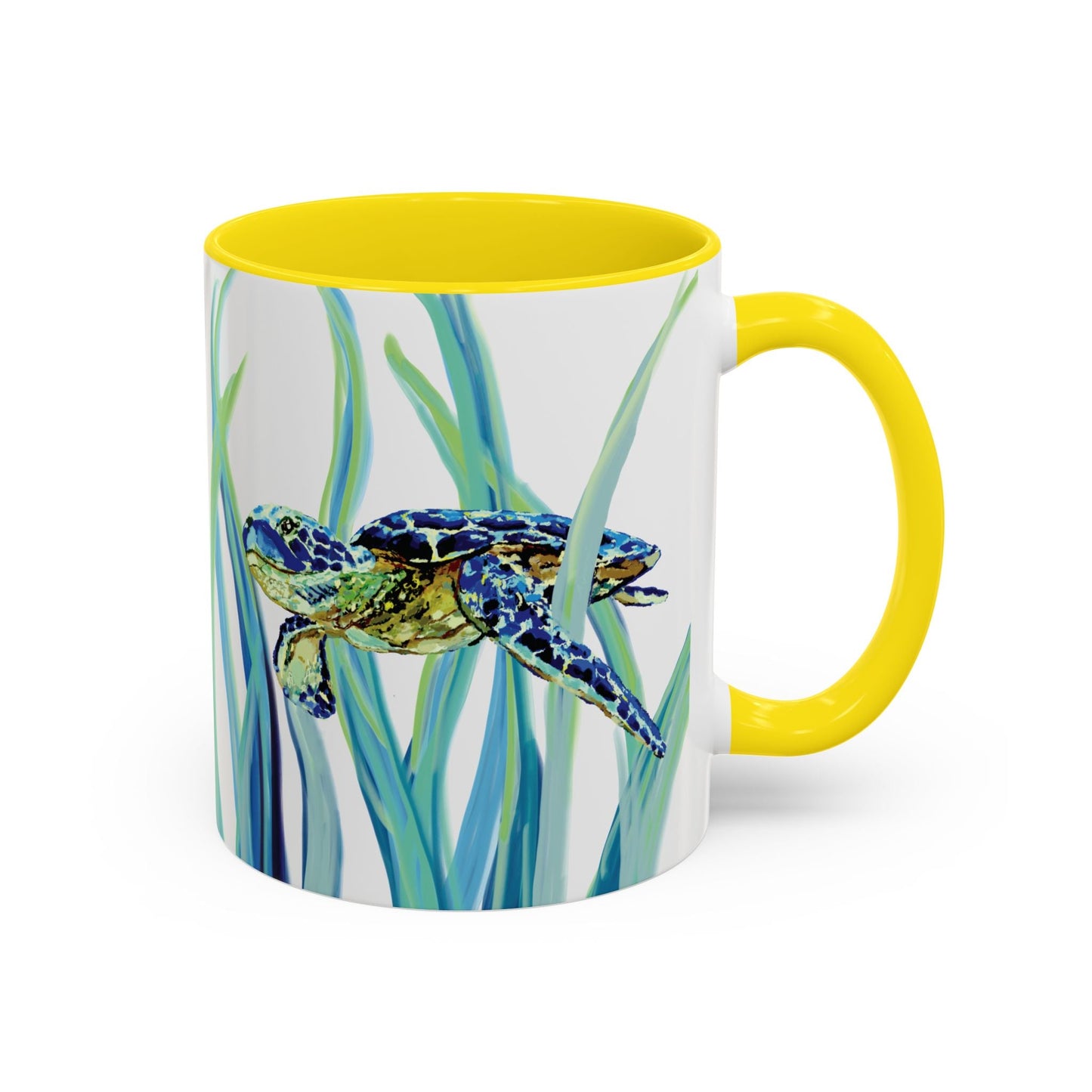 Sea Turtle Ocean Inspired Two - Tone Ceramic Mugs, 11oz & 15oz - Blue Cava
