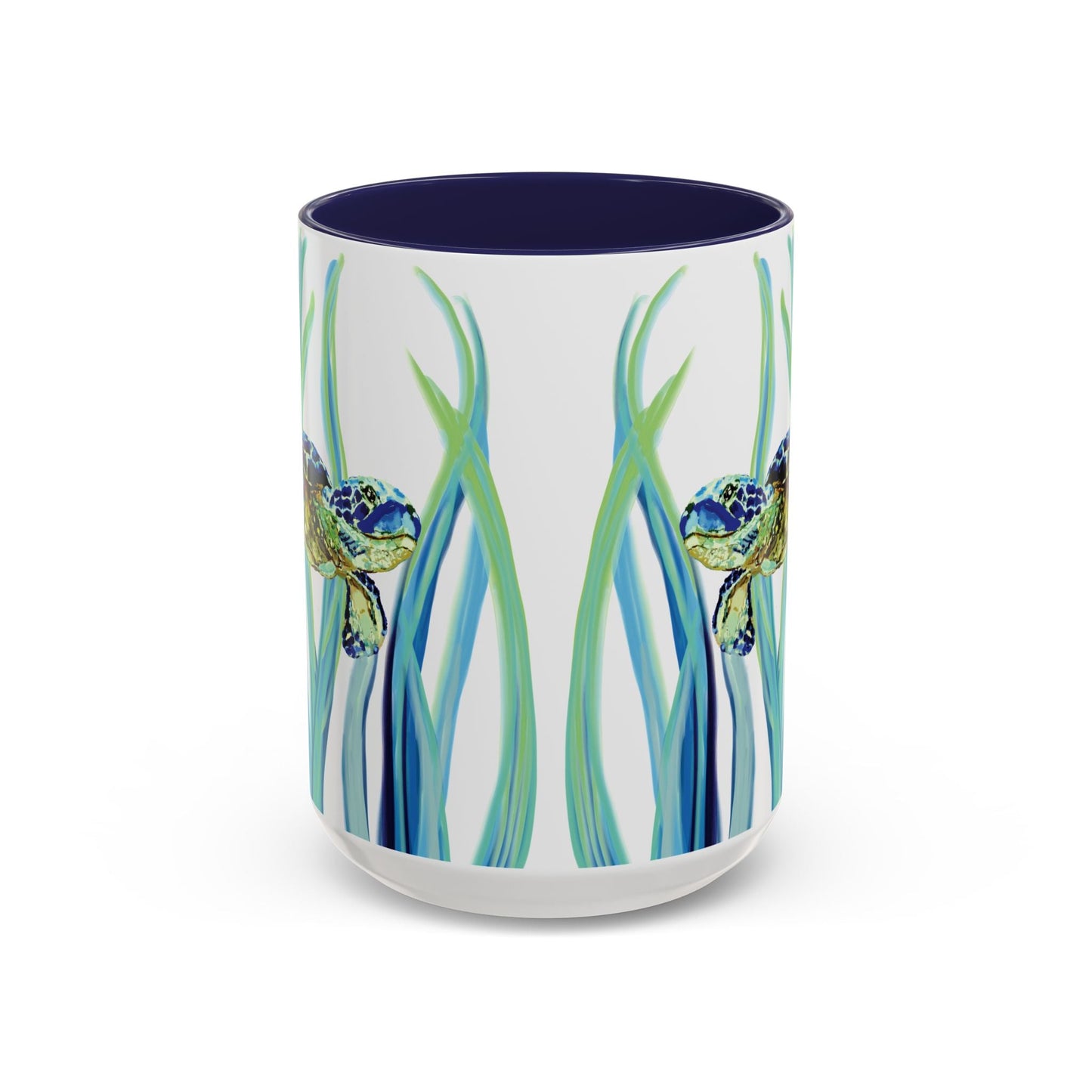 Sea Turtle Ocean Inspired Two - Tone Ceramic Mugs, 11oz & 15oz - Blue Cava