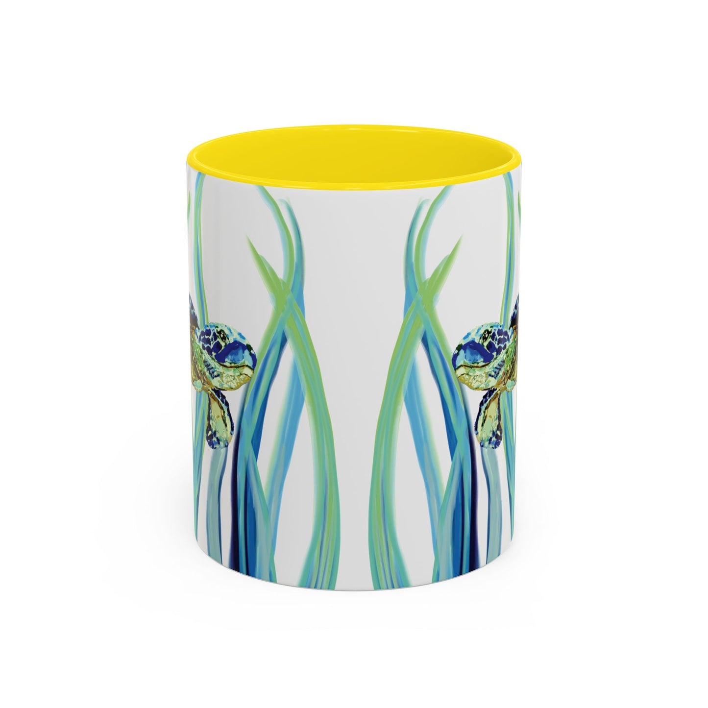 Sea Turtle Ocean Inspired Two - Tone Ceramic Mugs, 11oz & 15oz - Blue Cava