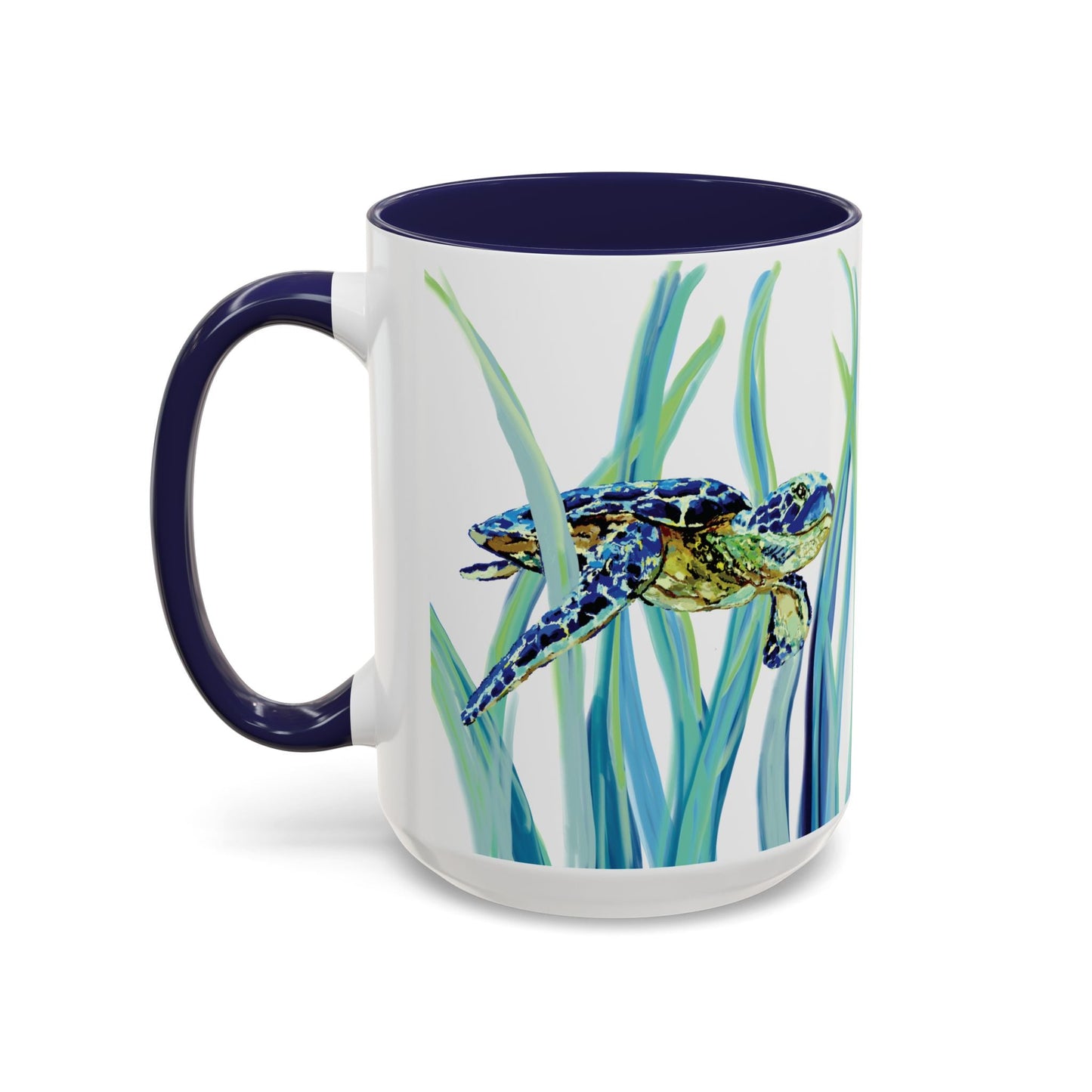 Sea Turtle Ocean Inspired Two - Tone Ceramic Mugs, 11oz & 15oz - Blue Cava
