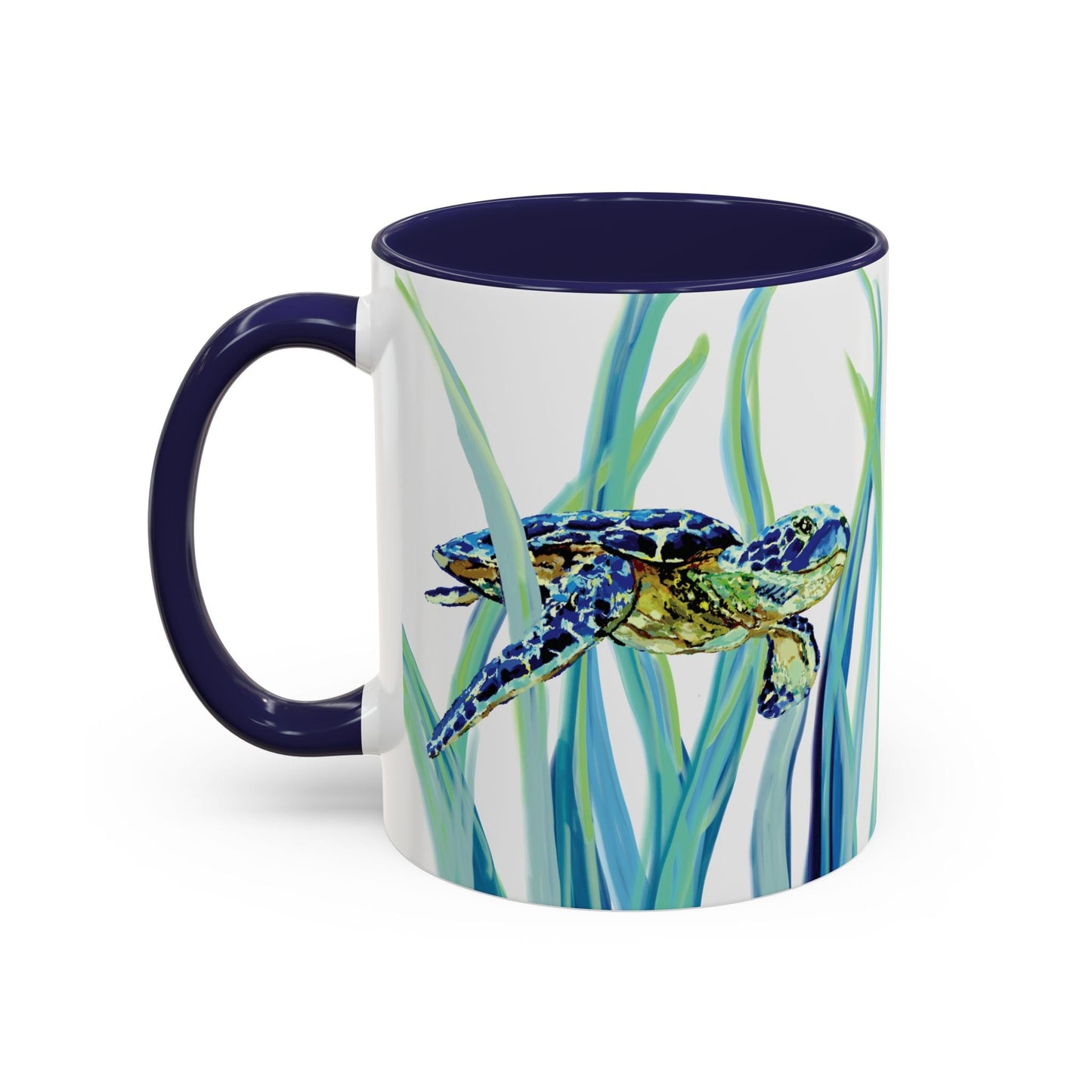 Sea Turtle Ocean Inspired Two - Tone Ceramic Mugs, 11oz & 15oz - Blue Cava