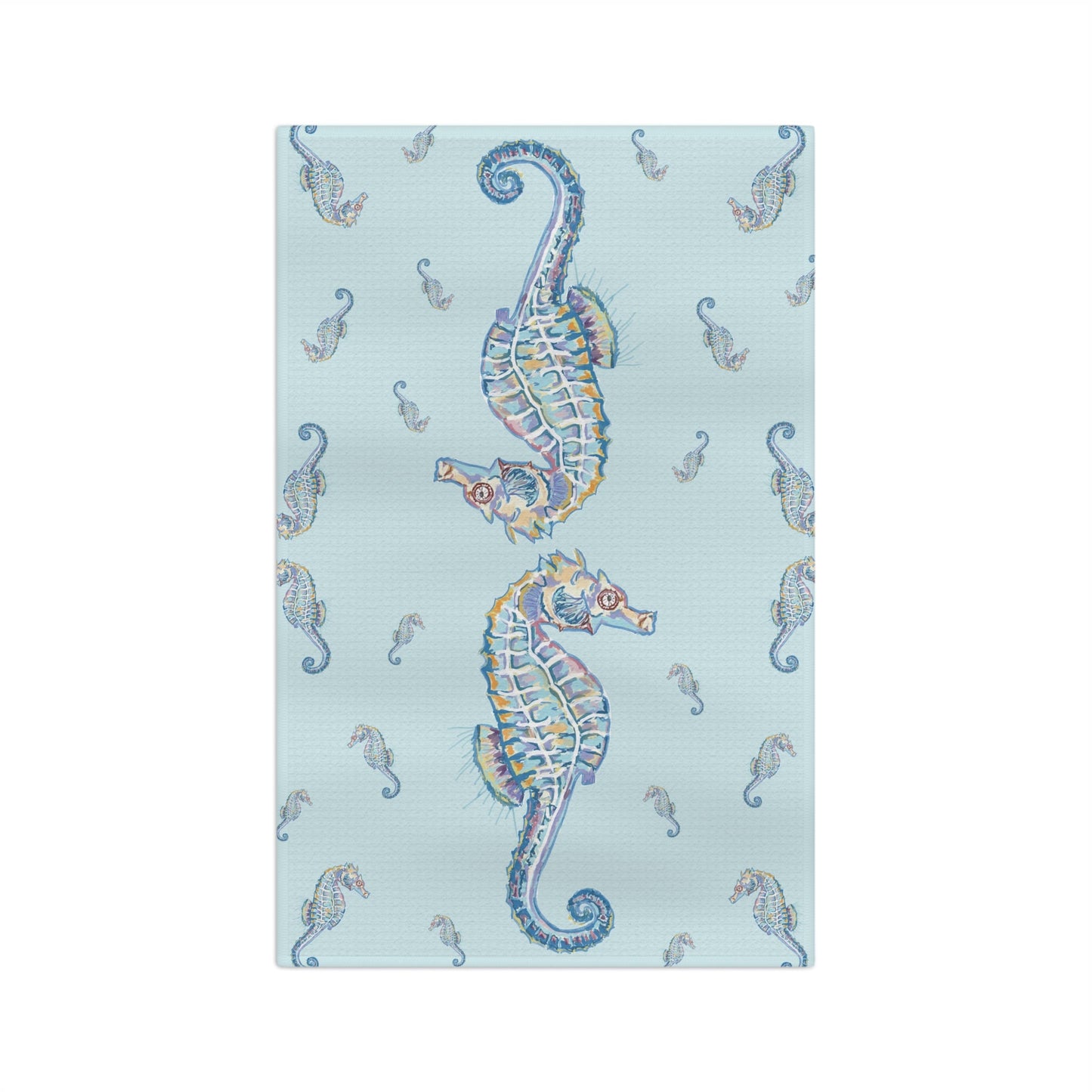 Seahorse Microfiber Waffle Towel - Nautical Kitchen Decor - Blue Cava