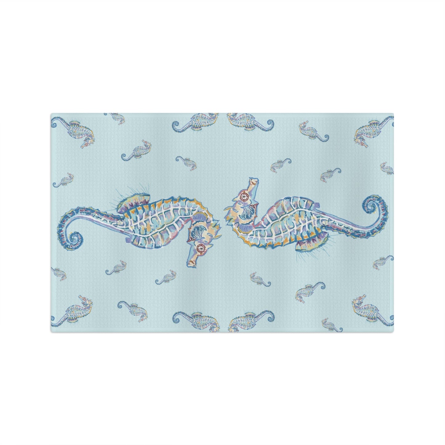 Seahorse Microfiber Waffle Towel - Nautical Kitchen Decor - Blue Cava
