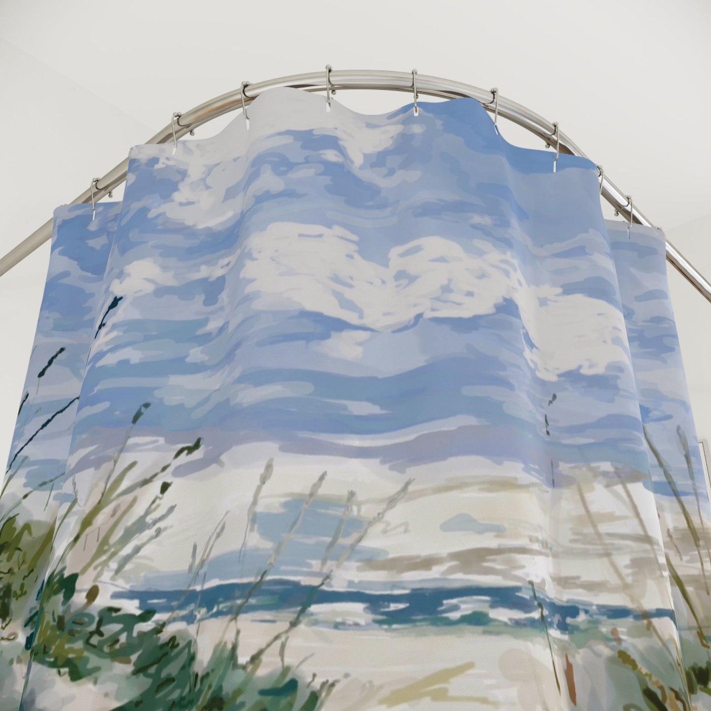 Serene Coastal Shower Curtain - Beach Vibes for Relaxing Bathrooms - Blue Cava