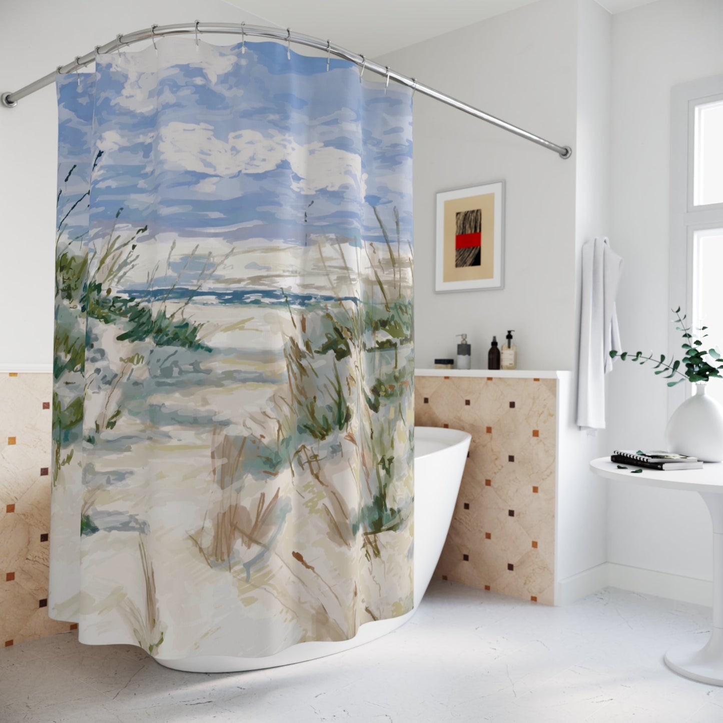 Serene Coastal Shower Curtain - Beach Vibes for Relaxing Bathrooms - Blue Cava