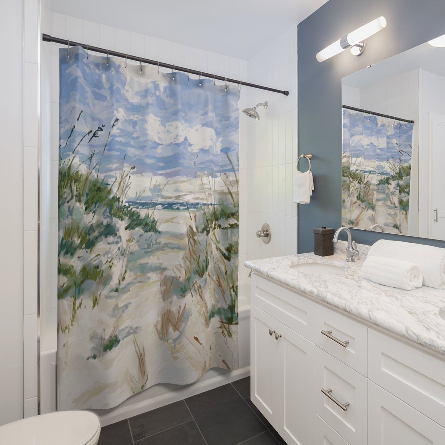 Serene Coastal Shower Curtain - Beach Vibes for Relaxing Bathrooms - Blue Cava