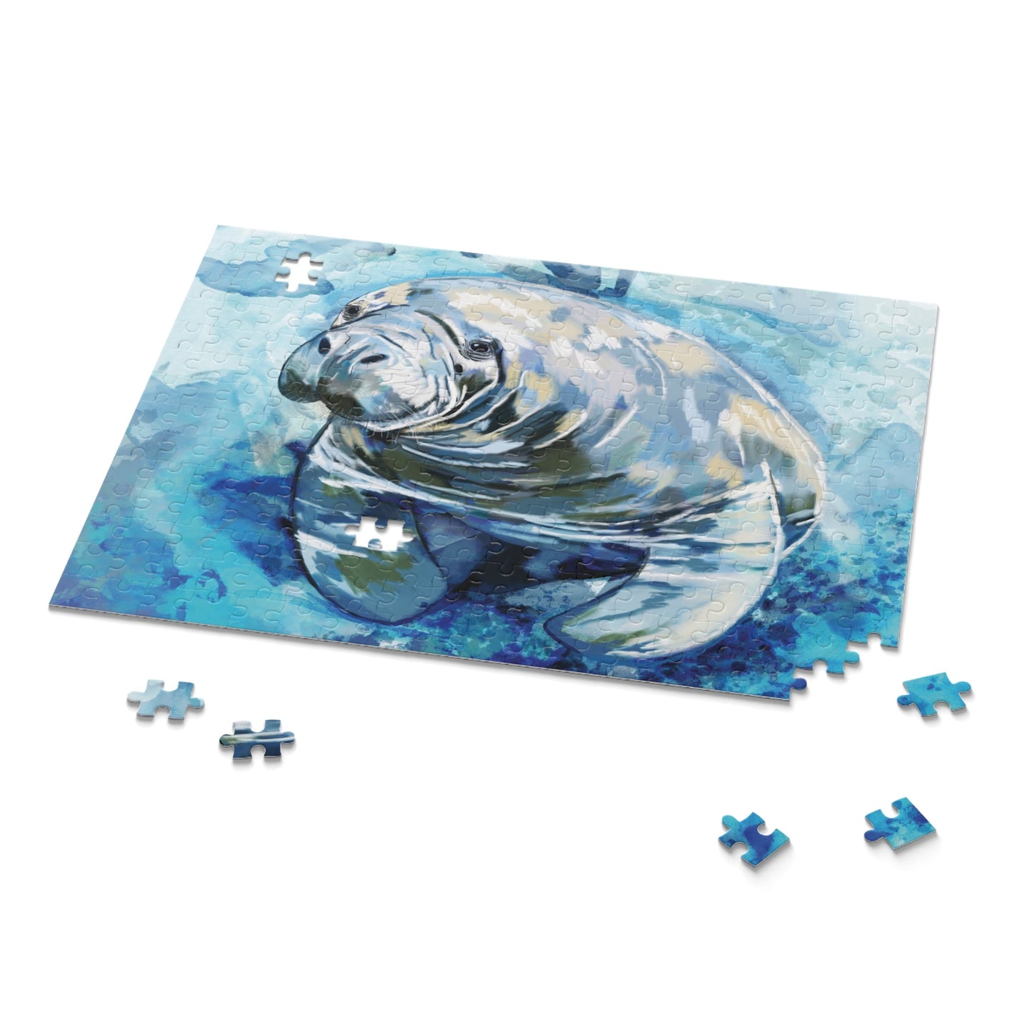 Serene Manatee Puzzles - 120, 252, 500 - Piece | Relaxing Puzzle - Blue Cava