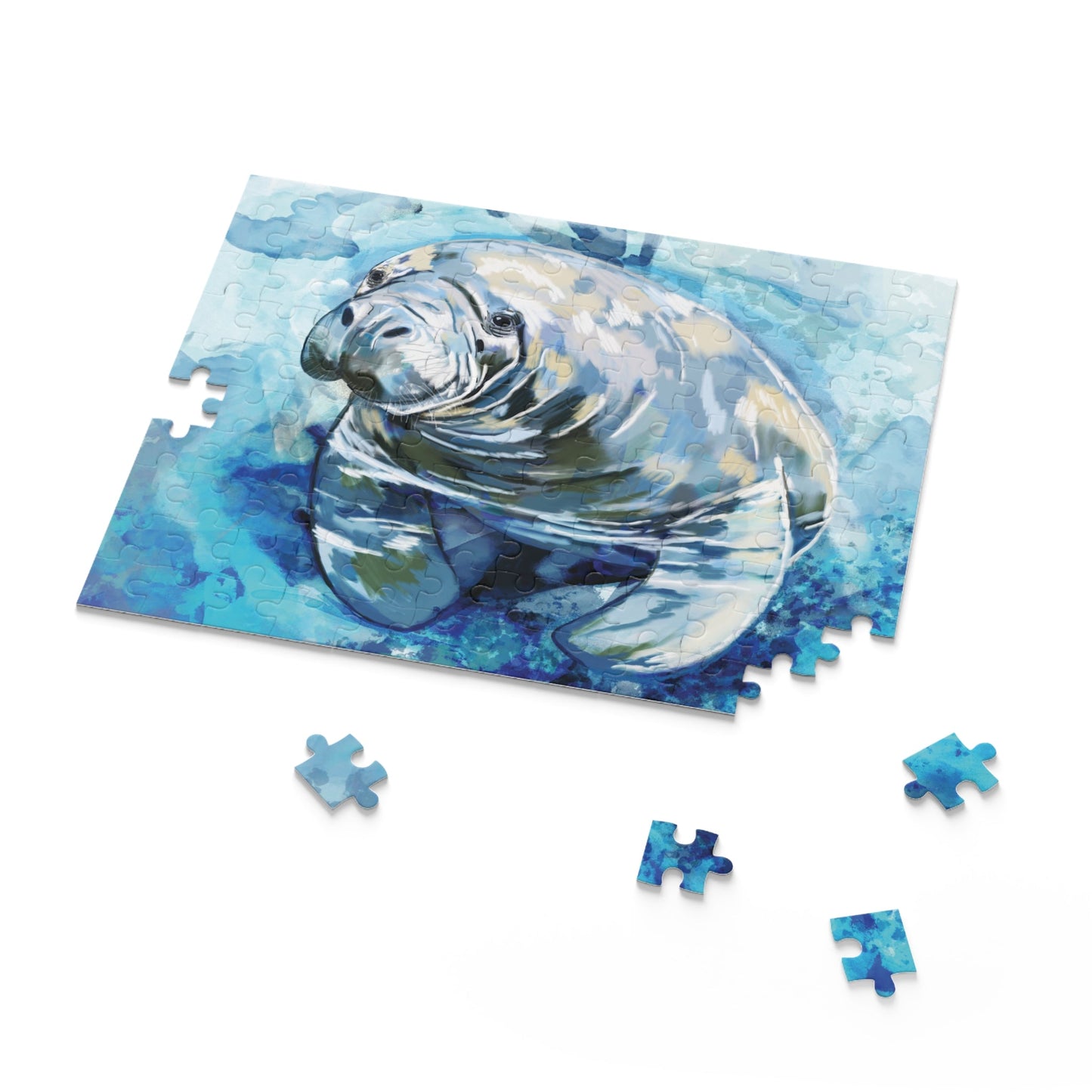 Serene Manatee Puzzles - 120, 252, 500 - Piece | Relaxing Puzzle - Blue Cava