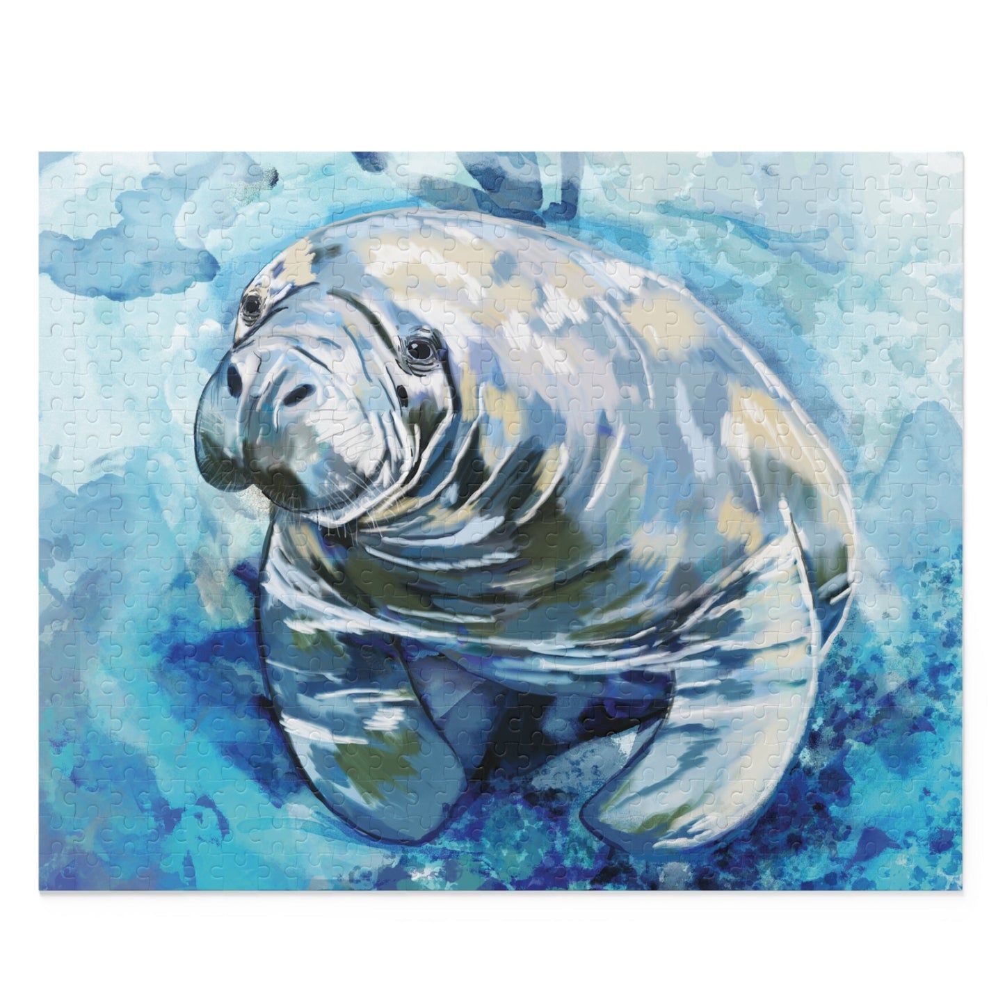 Serene Manatee Puzzles - 120, 252, 500 - Piece | Relaxing Puzzle - Blue Cava