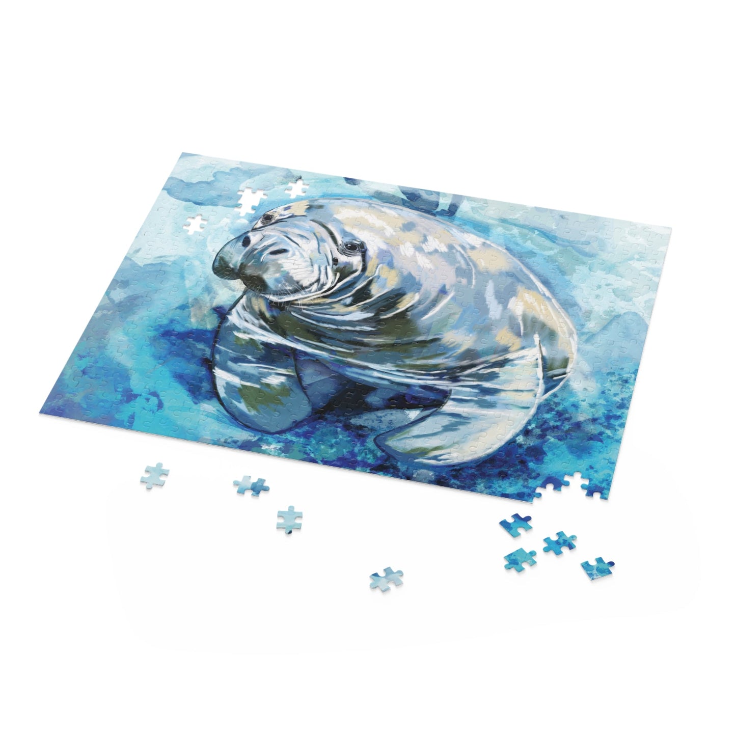 Serene Manatee Puzzles - 120, 252, 500 - Piece | Relaxing Puzzle - Blue Cava