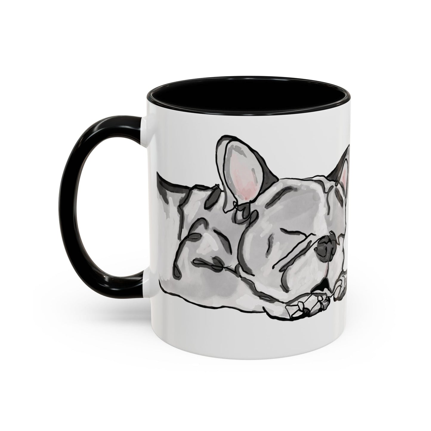 Sleeping French Bulldog Two - Tone Ceramic Mugs - 11 oz and 15 oz - Blue Cava