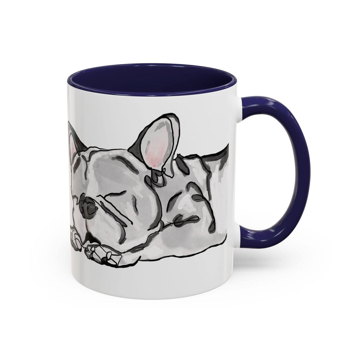 Sleeping French Bulldog Two - Tone Ceramic Mugs - 11 oz and 15 oz - Blue Cava