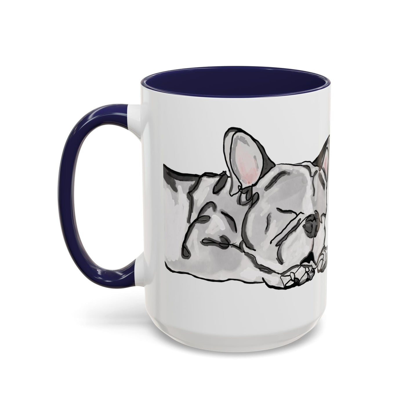 Sleeping French Bulldog Two - Tone Ceramic Mugs - 11 oz and 15 oz - Blue Cava