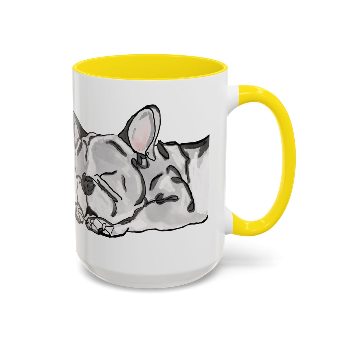 Sleeping French Bulldog Two - Tone Ceramic Mugs - 11 oz and 15 oz - Blue Cava