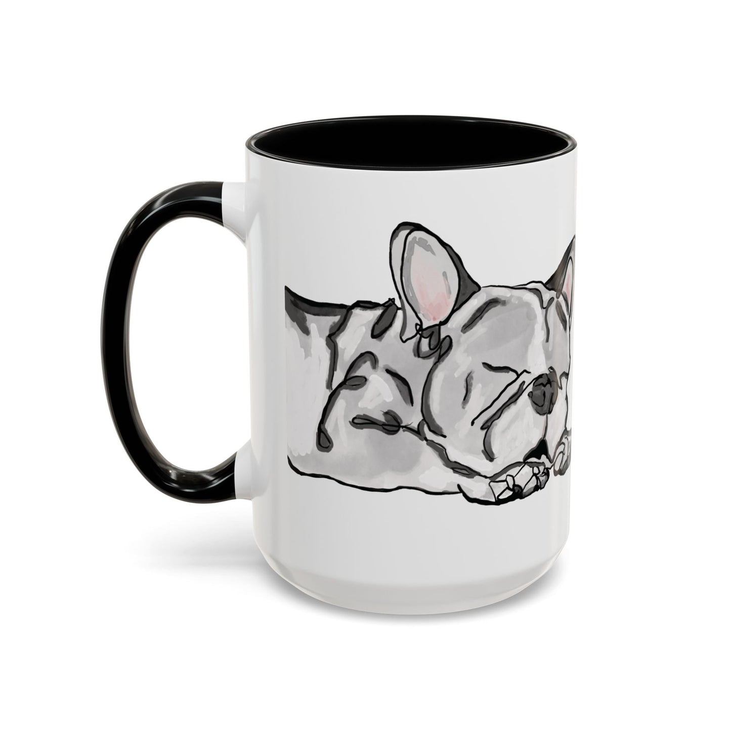 Sleeping French Bulldog Two - Tone Ceramic Mugs - 11 oz and 15 oz - Blue Cava