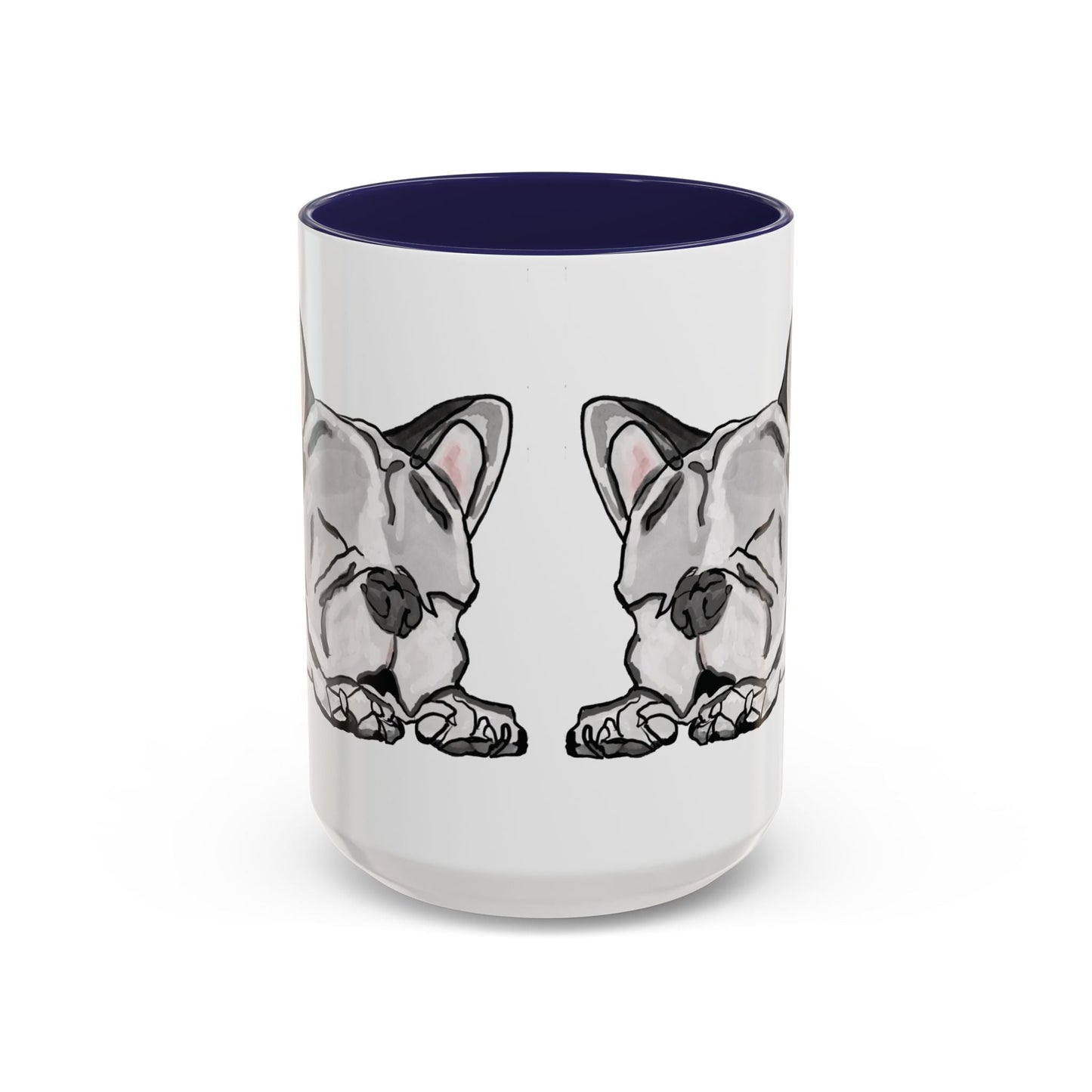 Sleeping French Bulldog Two - Tone Ceramic Mugs - 11 oz and 15 oz - Blue Cava