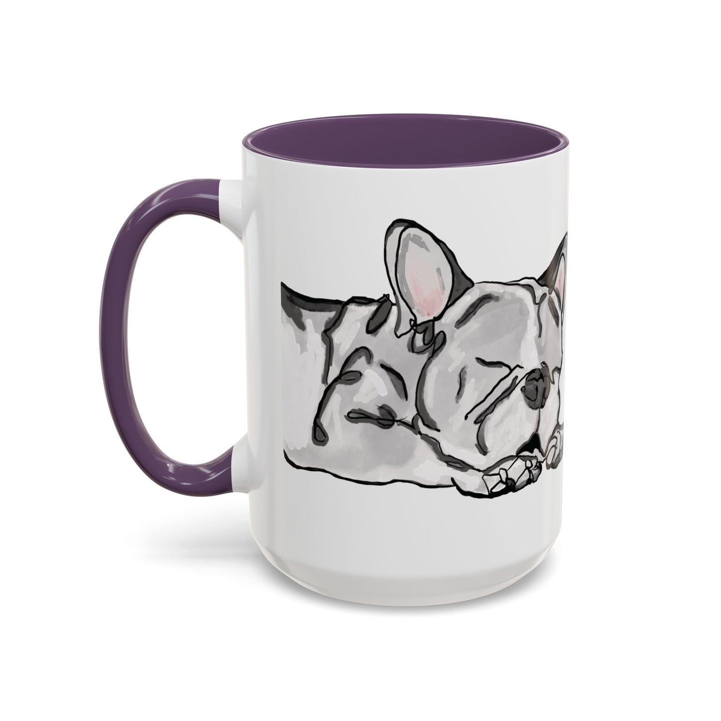 Sleeping French Bulldog Two - Tone Ceramic Mugs - 11 oz and 15 oz - Blue Cava