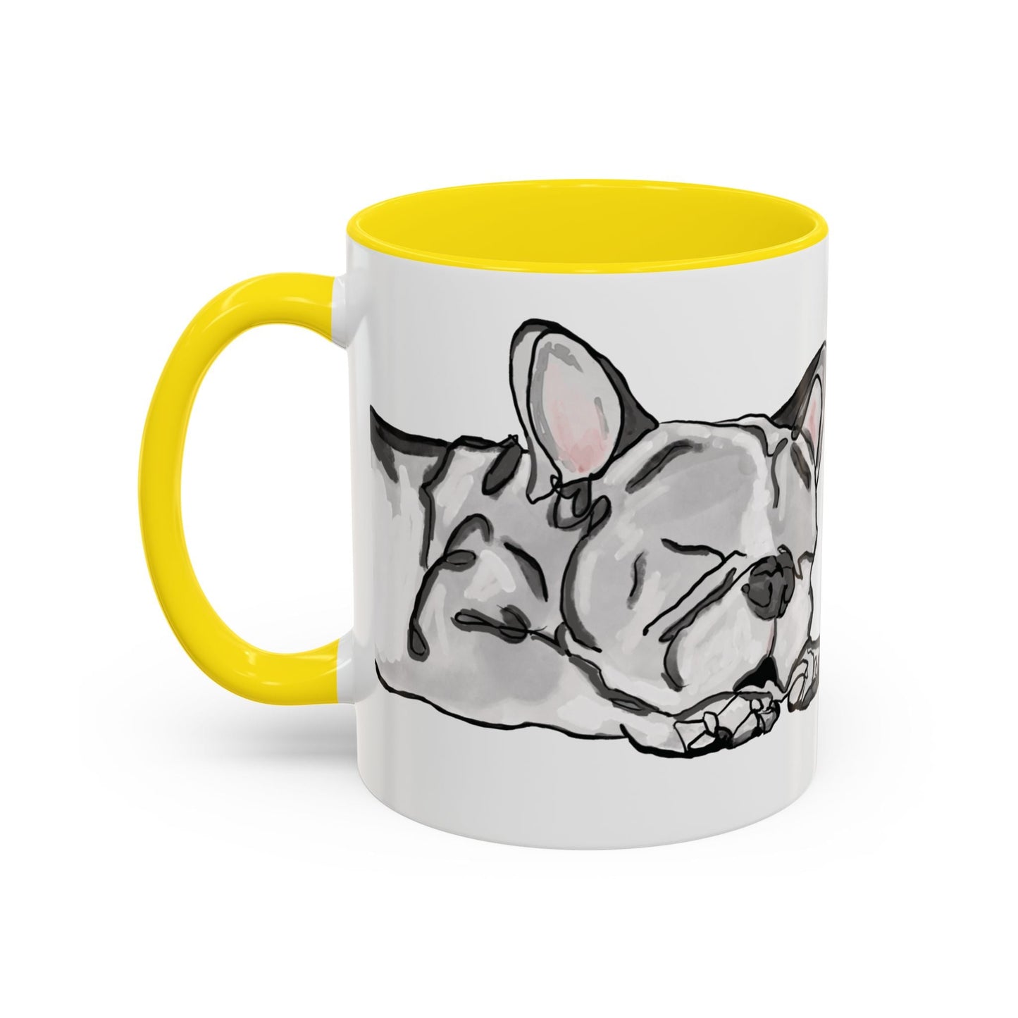 Sleeping French Bulldog Two - Tone Ceramic Mugs - 11 oz and 15 oz - Blue Cava