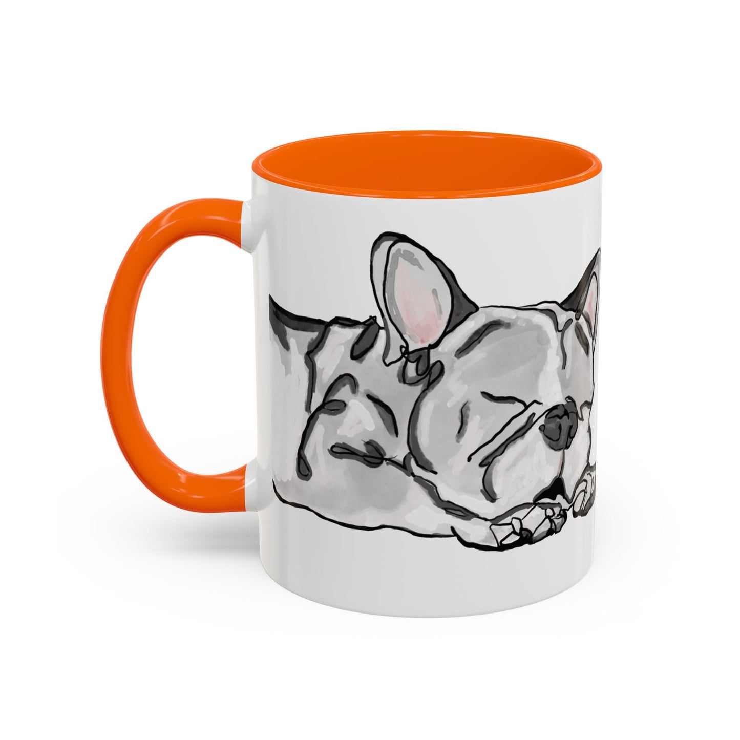 Sleeping French Bulldog Two - Tone Ceramic Mugs - 11 oz and 15 oz - Blue Cava