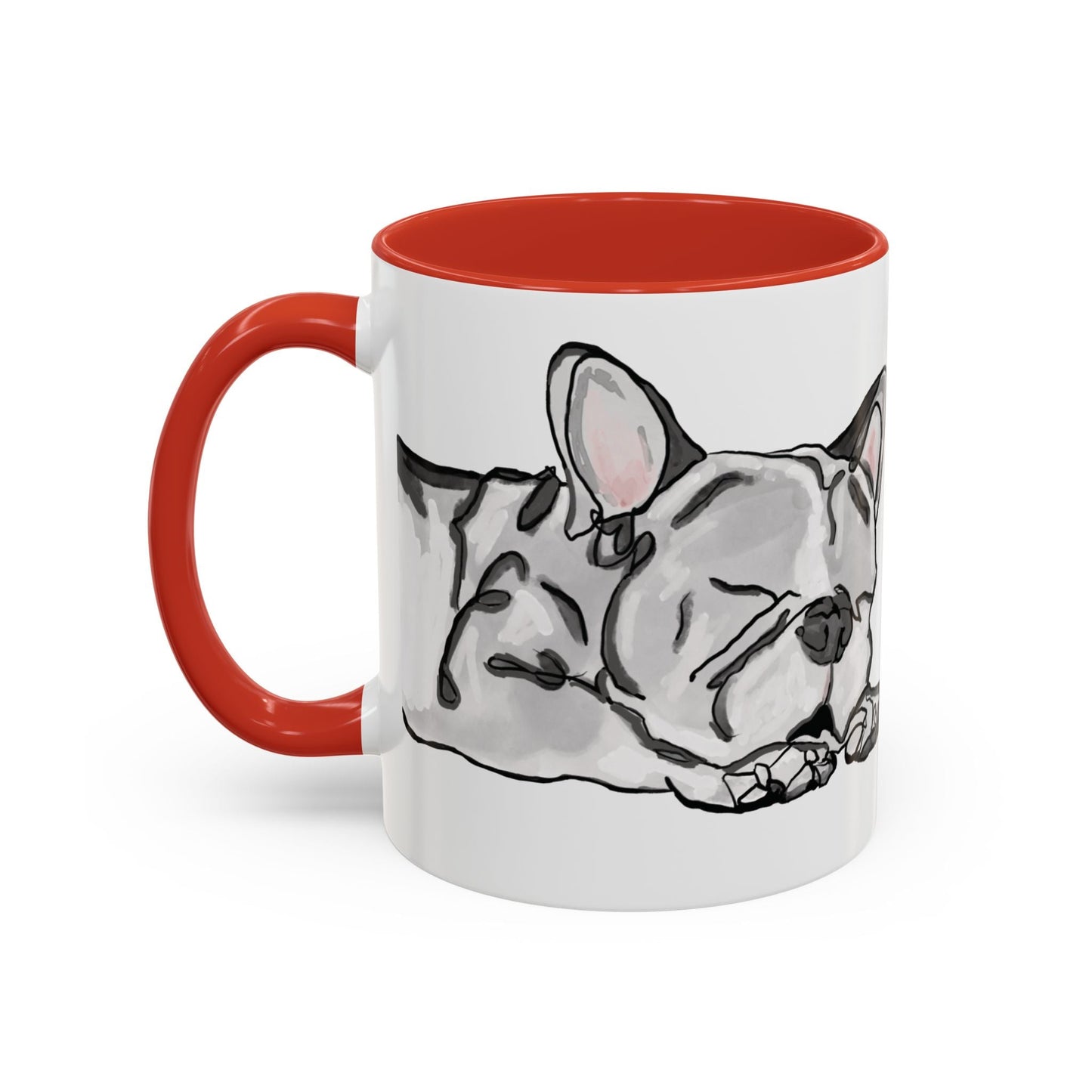 Sleeping French Bulldog Two - Tone Ceramic Mugs - 11 oz and 15 oz - Blue Cava