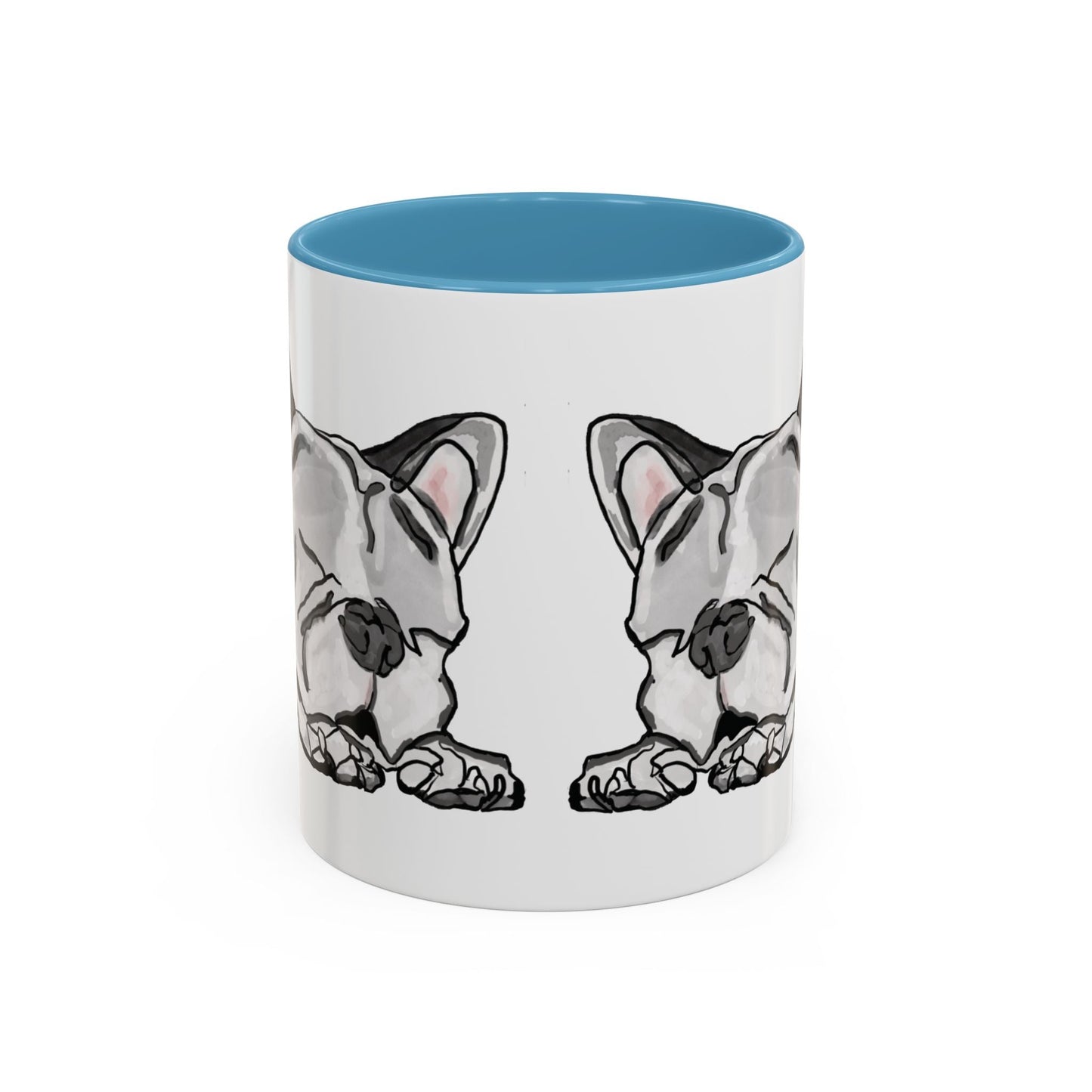 Sleeping French Bulldog Two - Tone Ceramic Mugs - 11 oz and 15 oz - Blue Cava