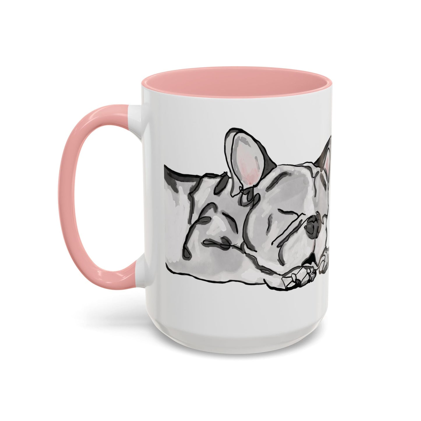 Sleeping French Bulldog Two - Tone Ceramic Mugs - 11 oz and 15 oz - Blue Cava