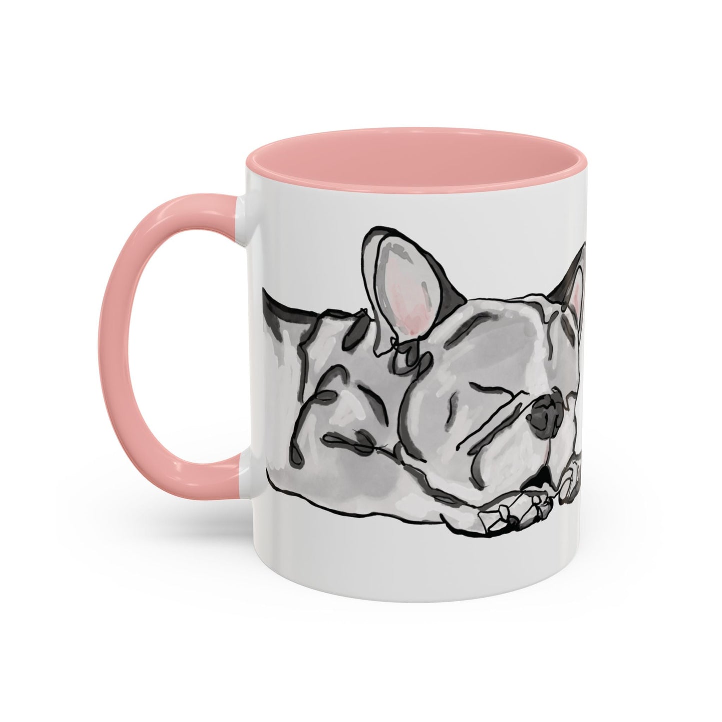 Sleeping French Bulldog Two - Tone Ceramic Mugs - 11 oz and 15 oz - Blue Cava