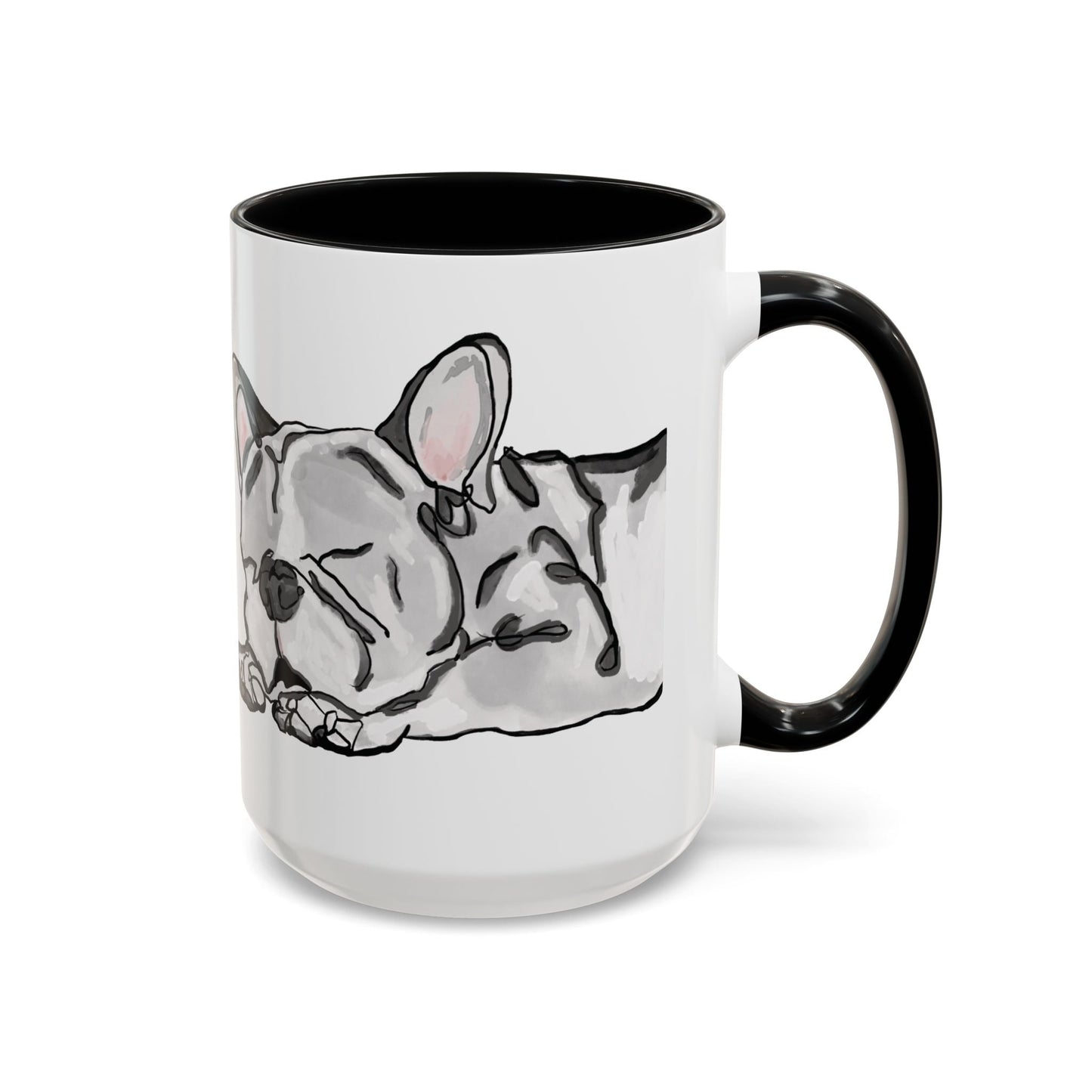 Sleeping French Bulldog Two - Tone Ceramic Mugs - 11 oz and 15 oz - Blue Cava